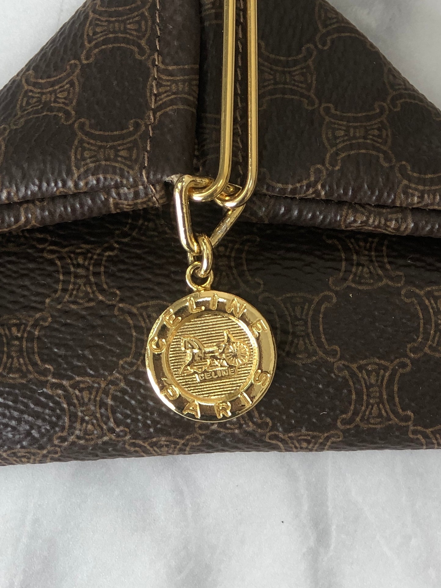CELINE Macadam Horse Carriage Tassel Triangle Coin Purse Brown Vintage 5bxb5w