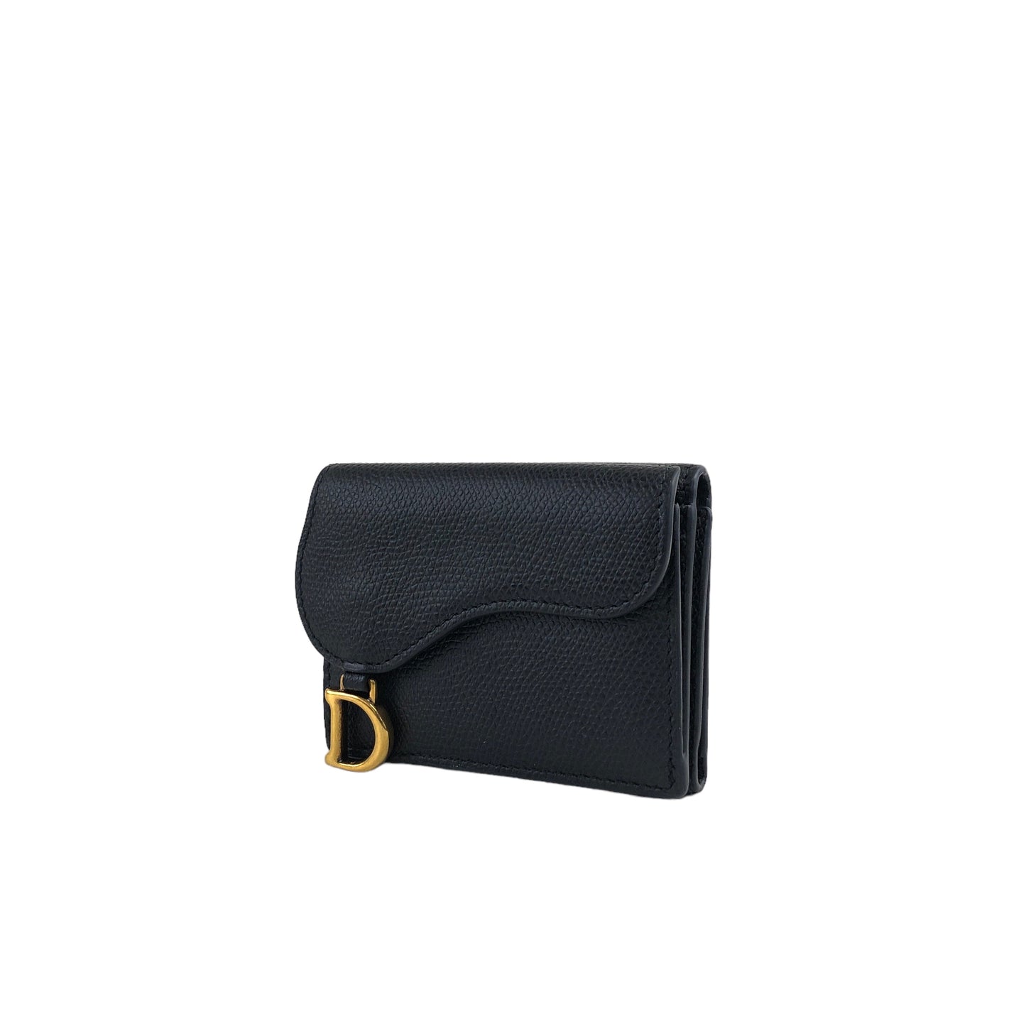 Christian Dior D Motif 皮革三折皮夾 黑色 復古 zuymyy
