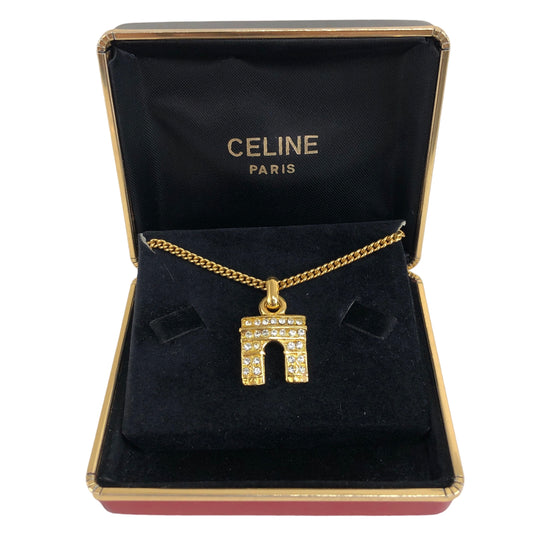 CELINE 凱旋門水鑽項鍊 金色復古 kta6ru