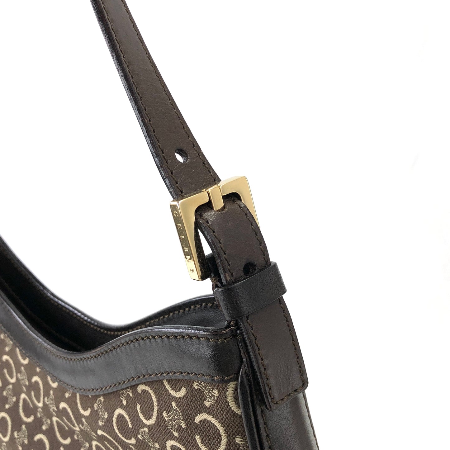 CELINE Macadam Jacquard Leather Shoulder bag Hobobag Brown Vintage afg23s