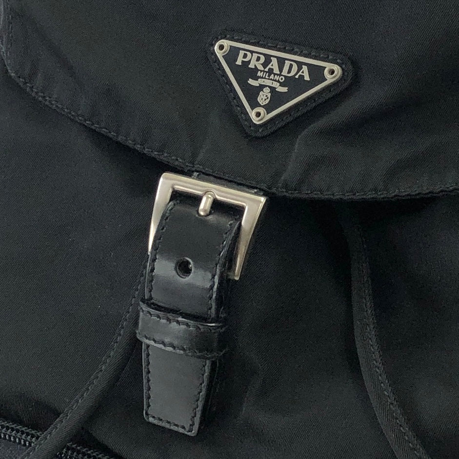 PRADA Triangle Logo Nylon Backpack Black Vintage js64pa