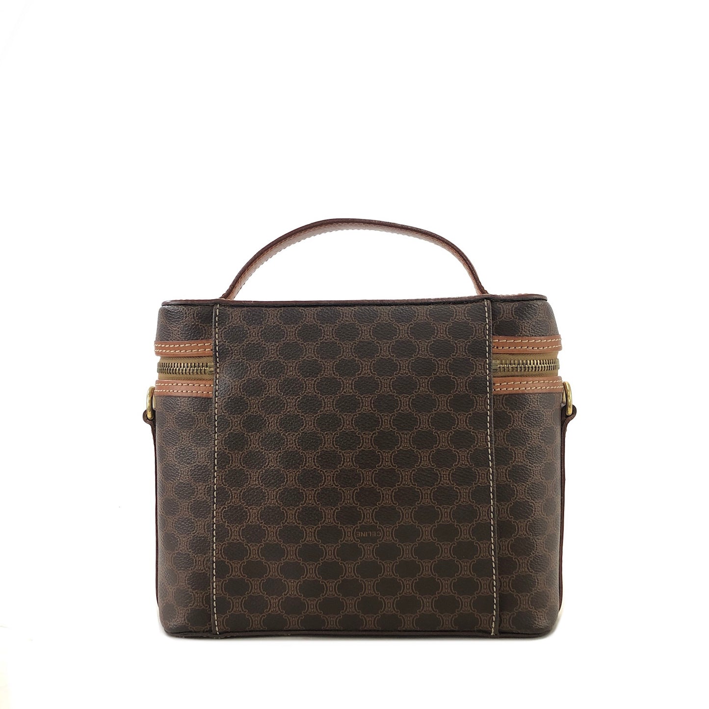 CELINE Macadam Circle Charm PVC Leather Two-way Handbag Shoulder bag Vanity bag Brown Vintage x573bx