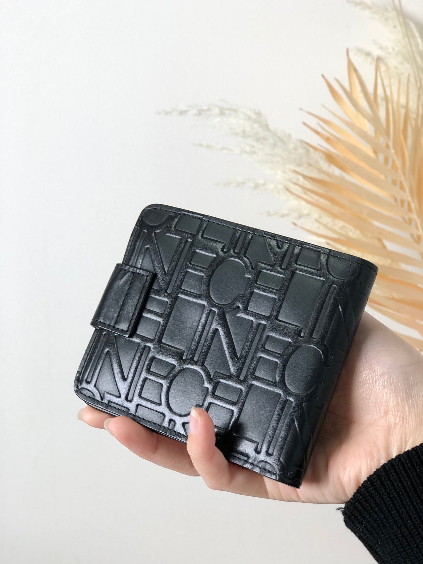 CELINE 標誌皮革折疊錢包黑色復古 zi5srk