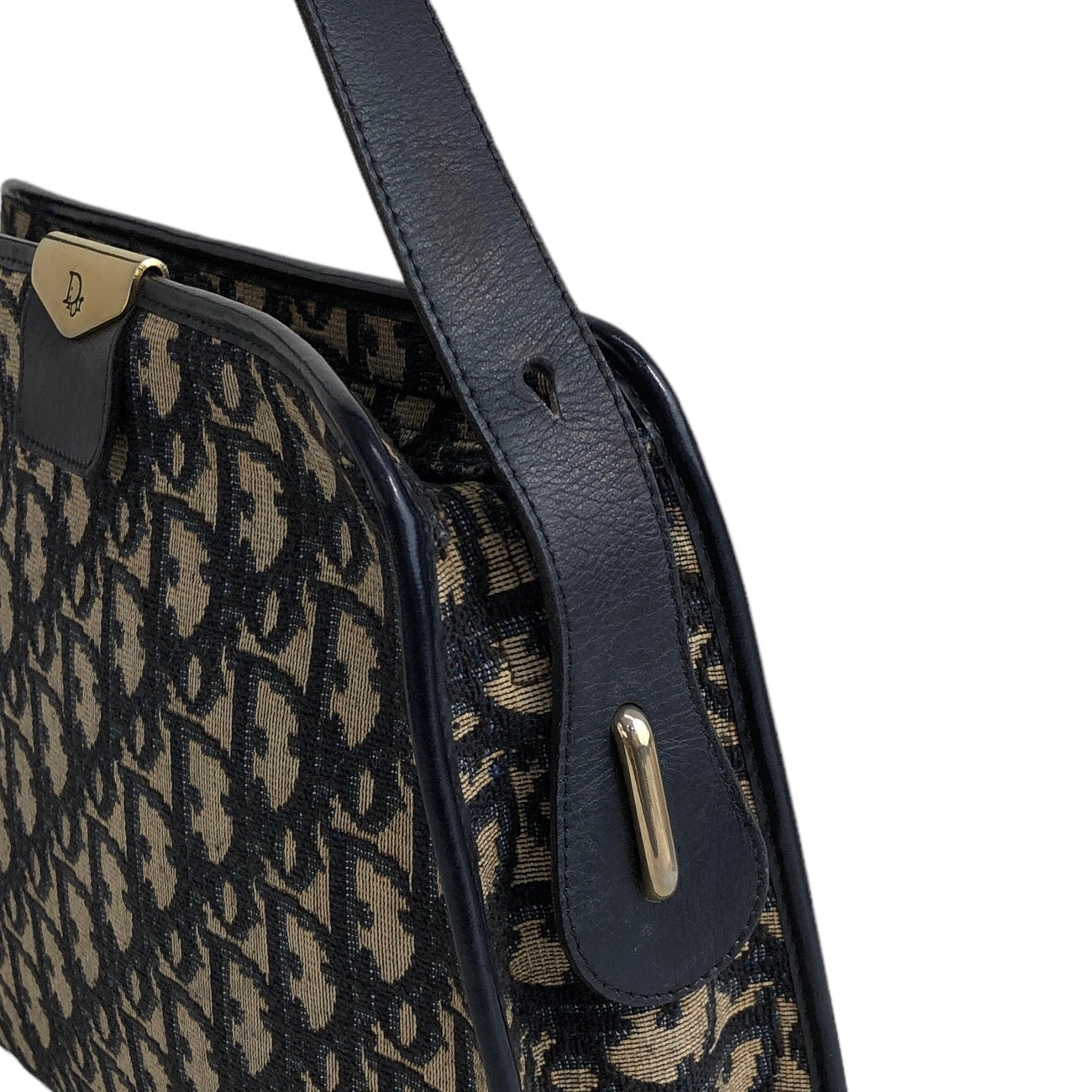 Christian Dior Trotter 提花皮革肩背包 海軍藍 復古 z57hhm