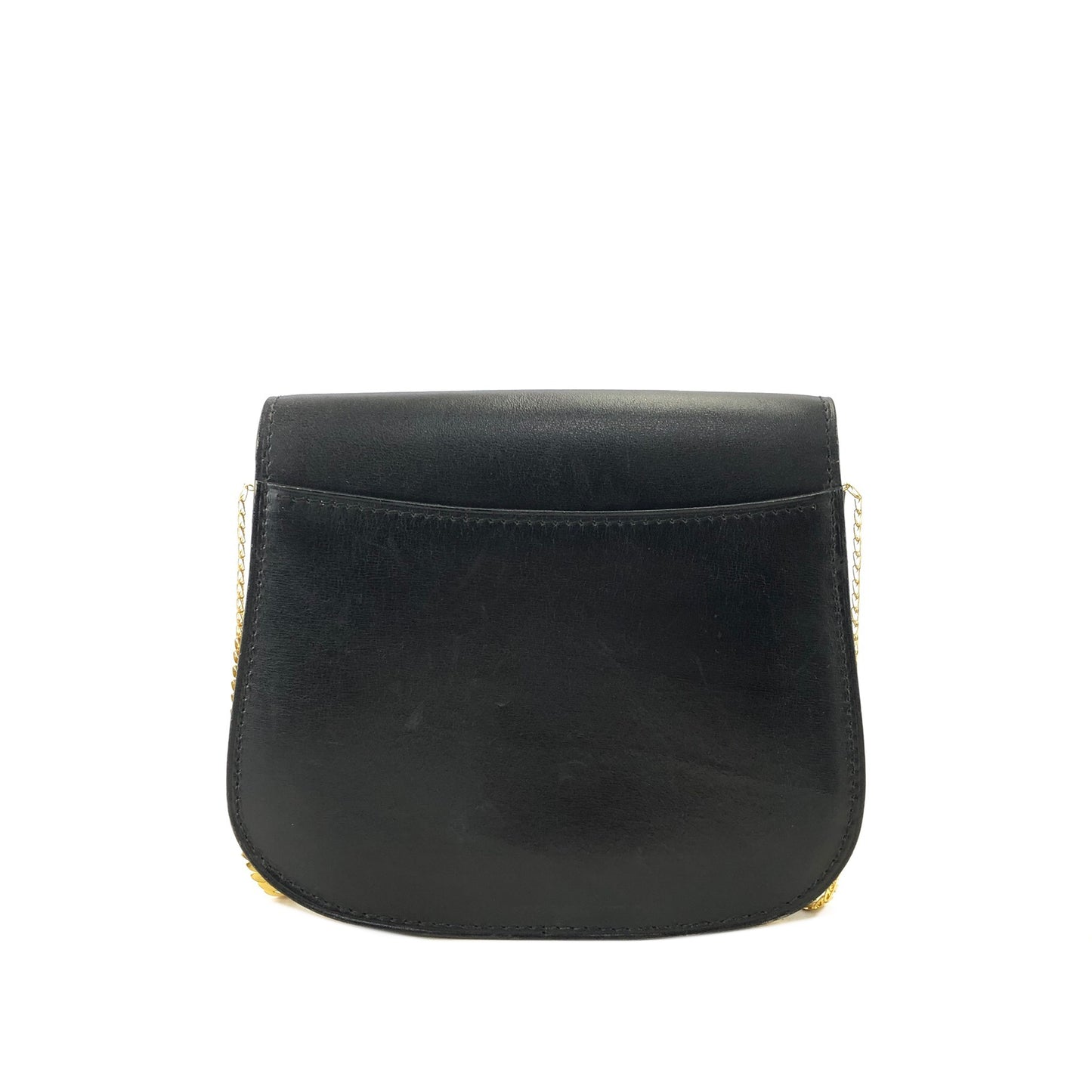 CELINE Triomphe Emblem Chain Leather Crossbody Shoulder bag Black Vintage r36nr8