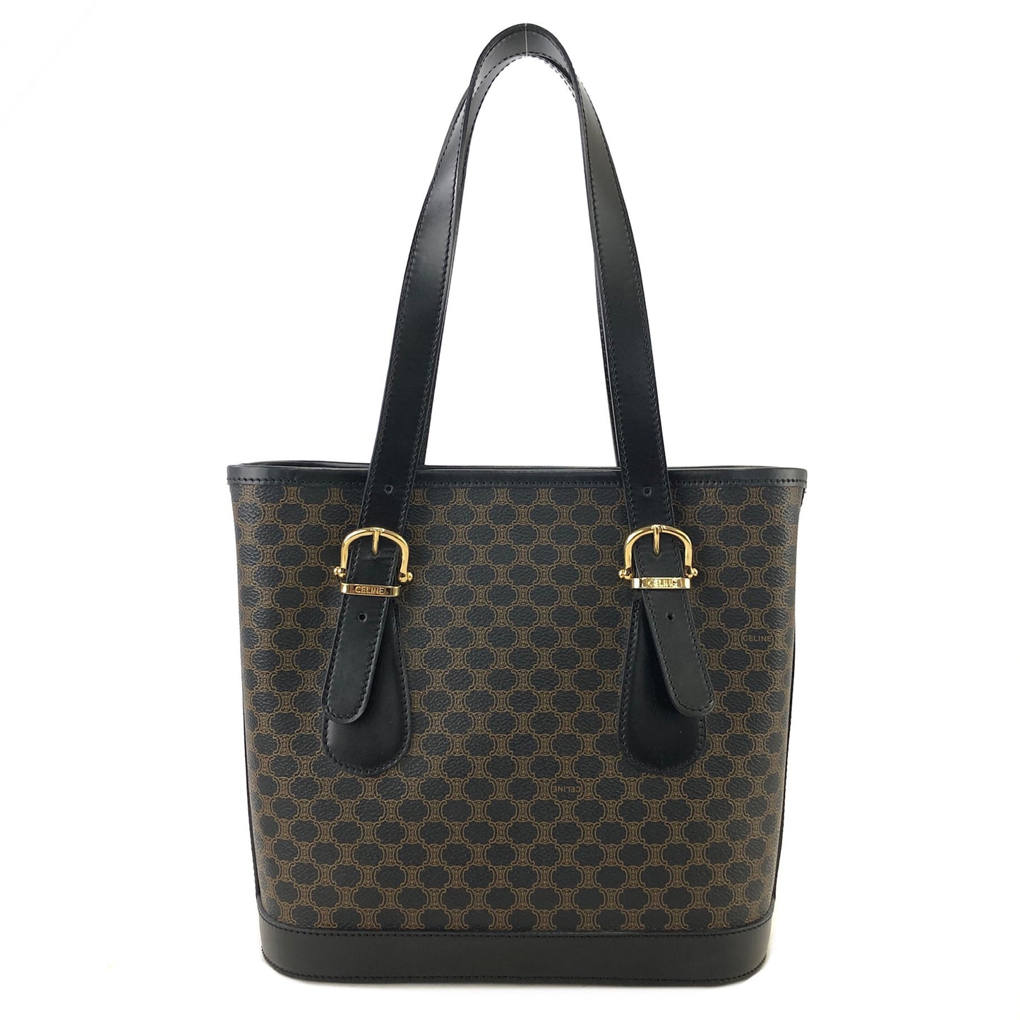 CELINE Macadam Leather Handbag Totebag Black Vintage at6psz