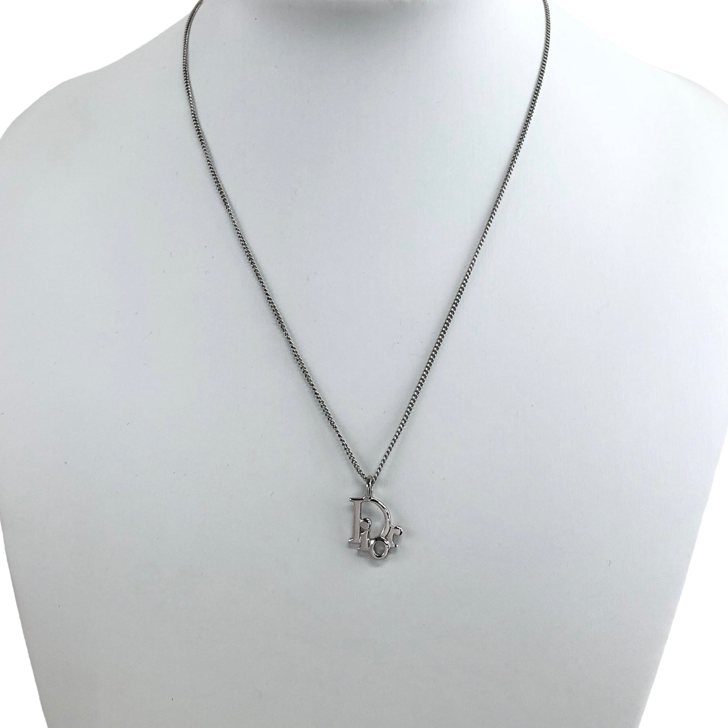 Christian Dior DIOR Logo Necklace Silver Vintage nnhi2n