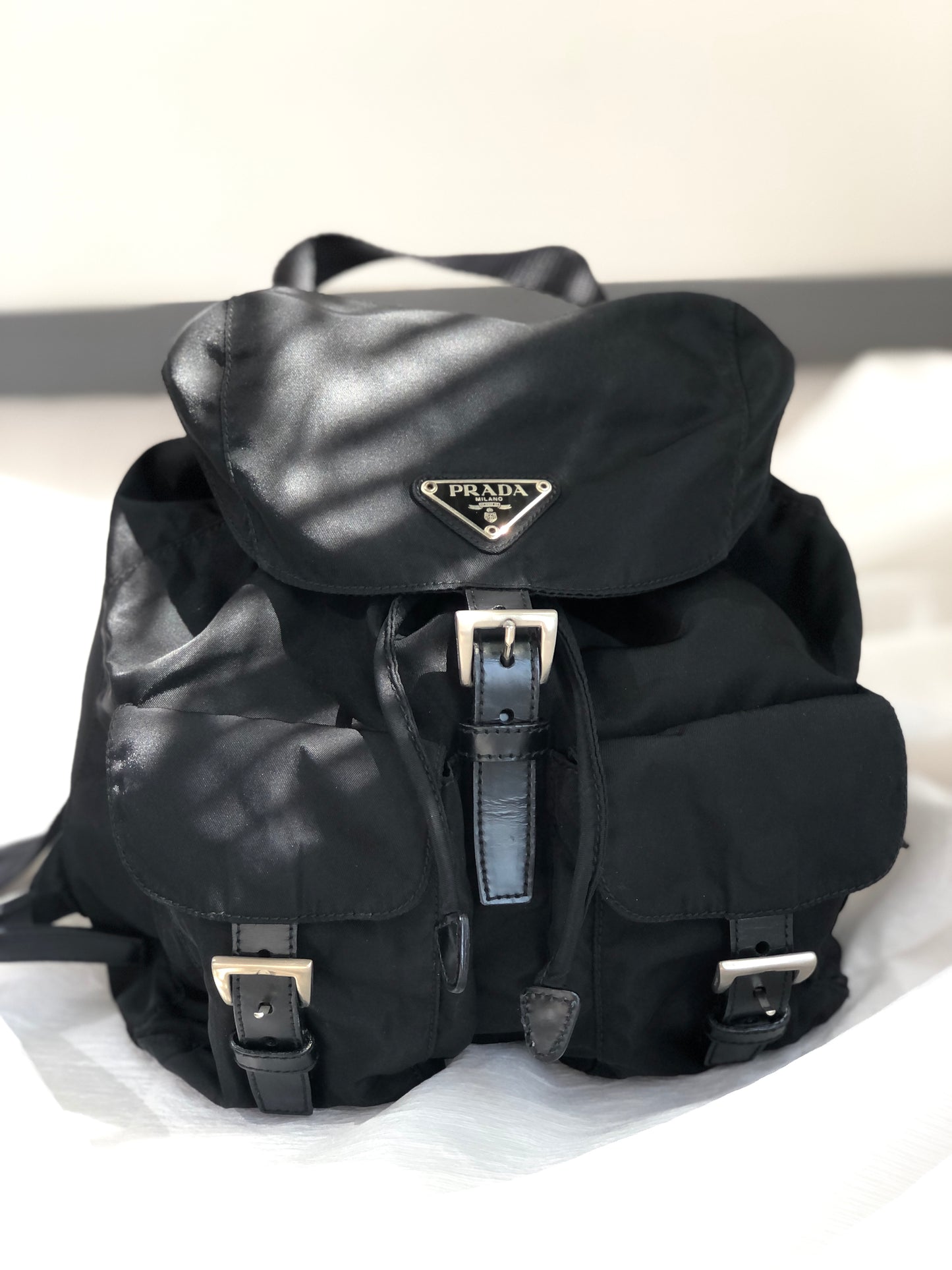 PRADA Triangle Logo Nylon Backpack Black Vintage e87423