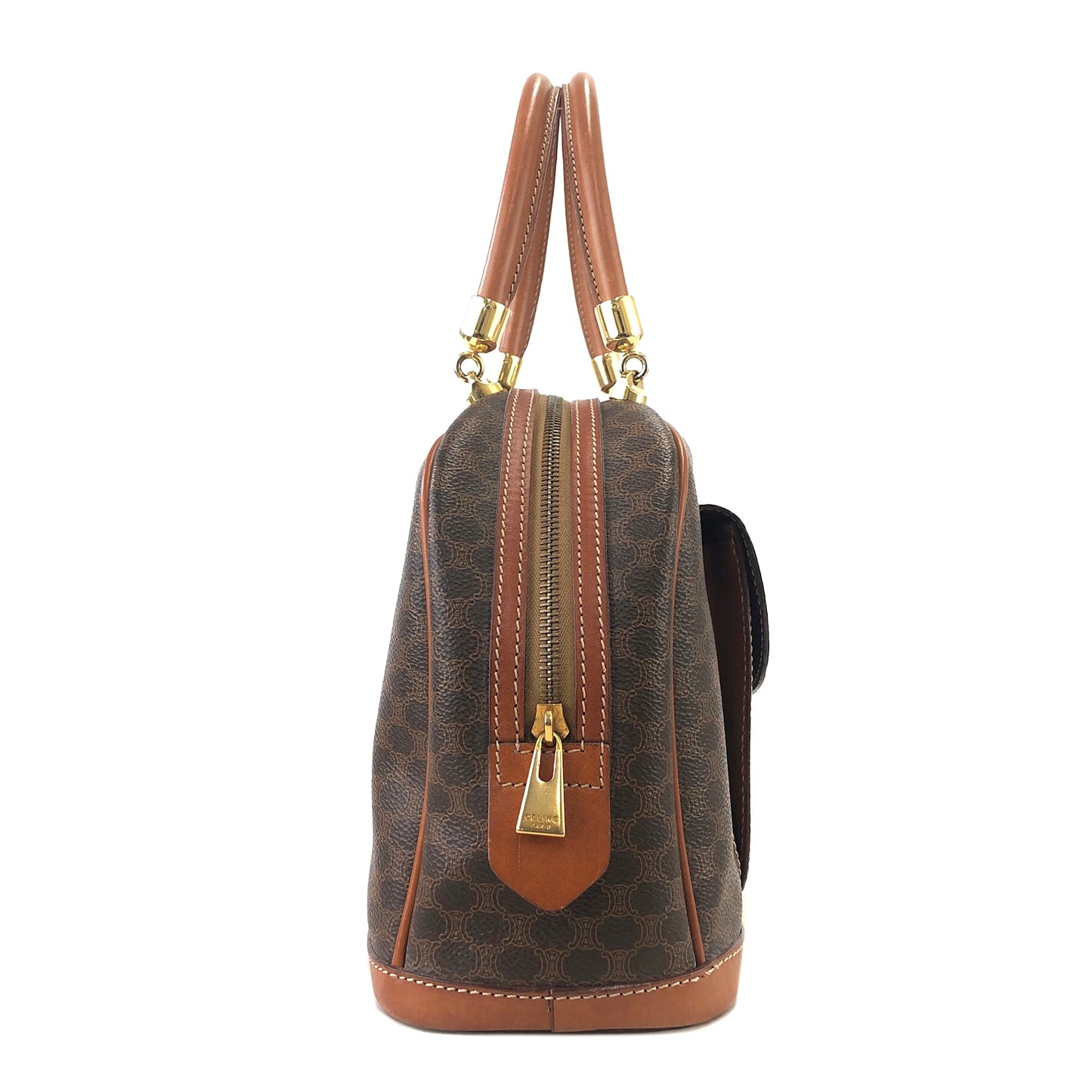 CELINE Macadam Blason Half Round Handbag Brown Vintage kdbz26