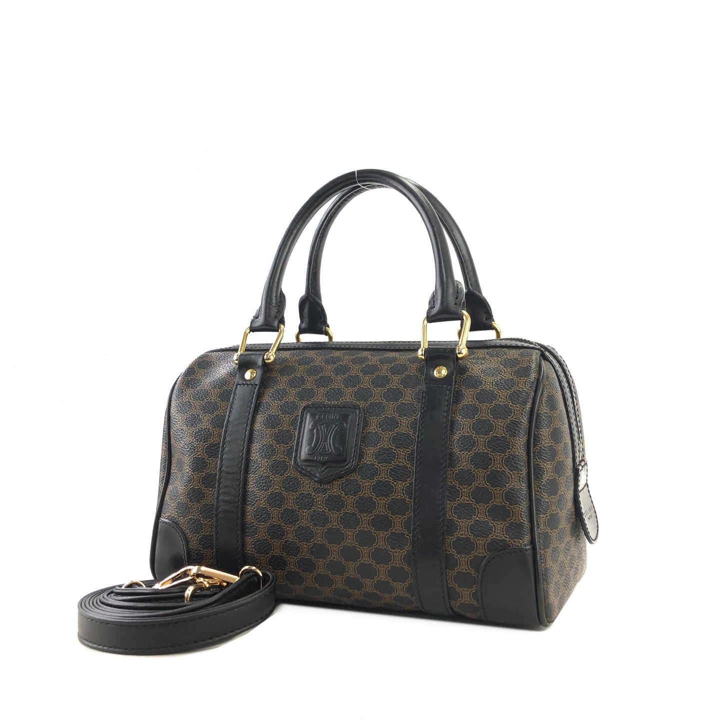 CELINE Macadam Blason Two-way Handbag Shoulder bag Boston bag Black Vintage kx4b84