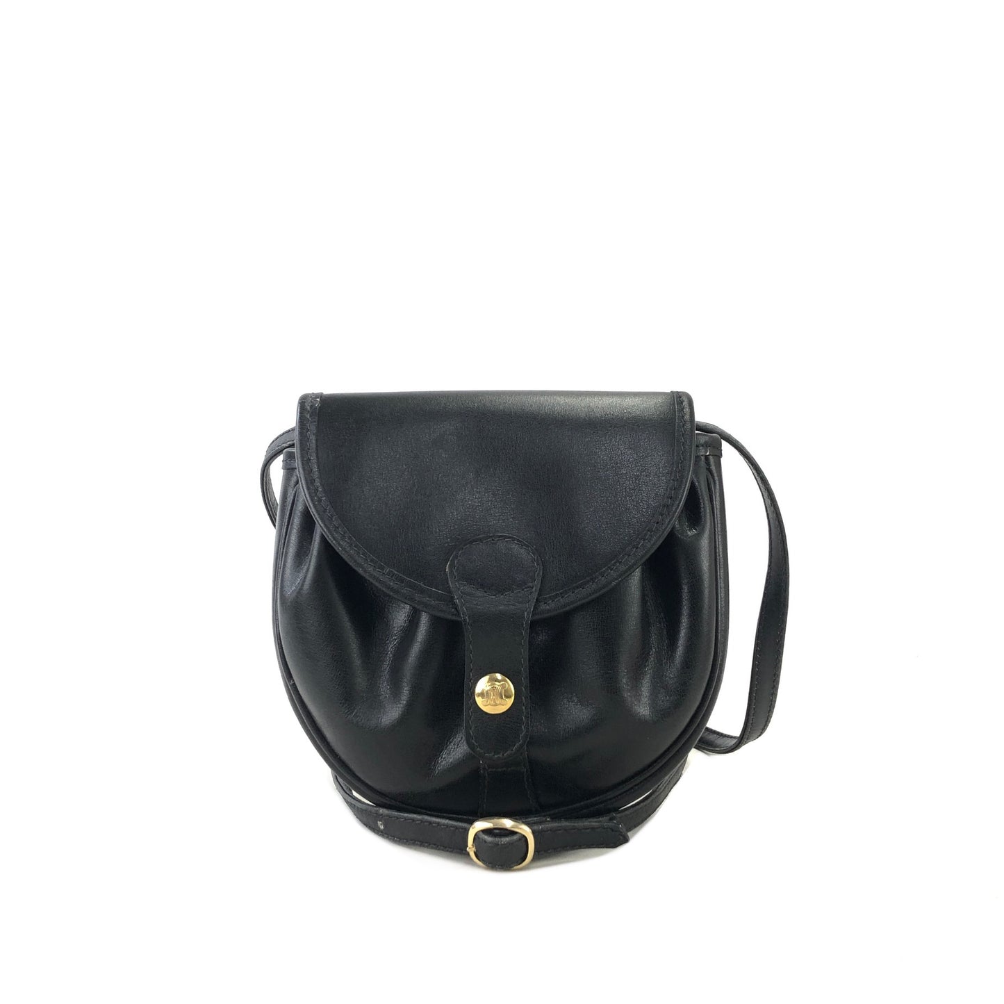 CELINE Triomphe Leather Round Small Crossbody Shoulder bag Black Vintage xkurbg
