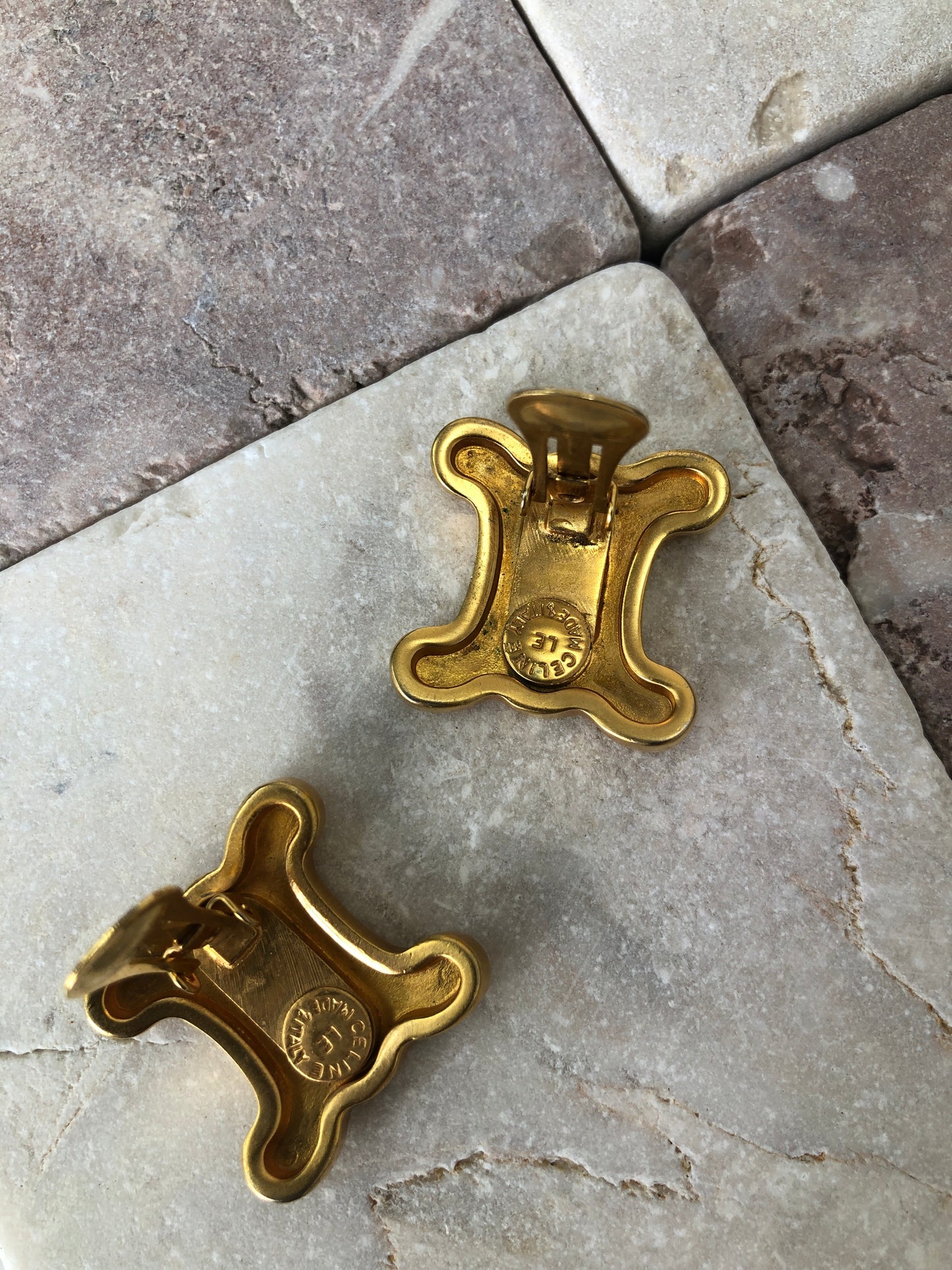 CELINE Triomphe Earrings Gold Vintage eg5uy5
