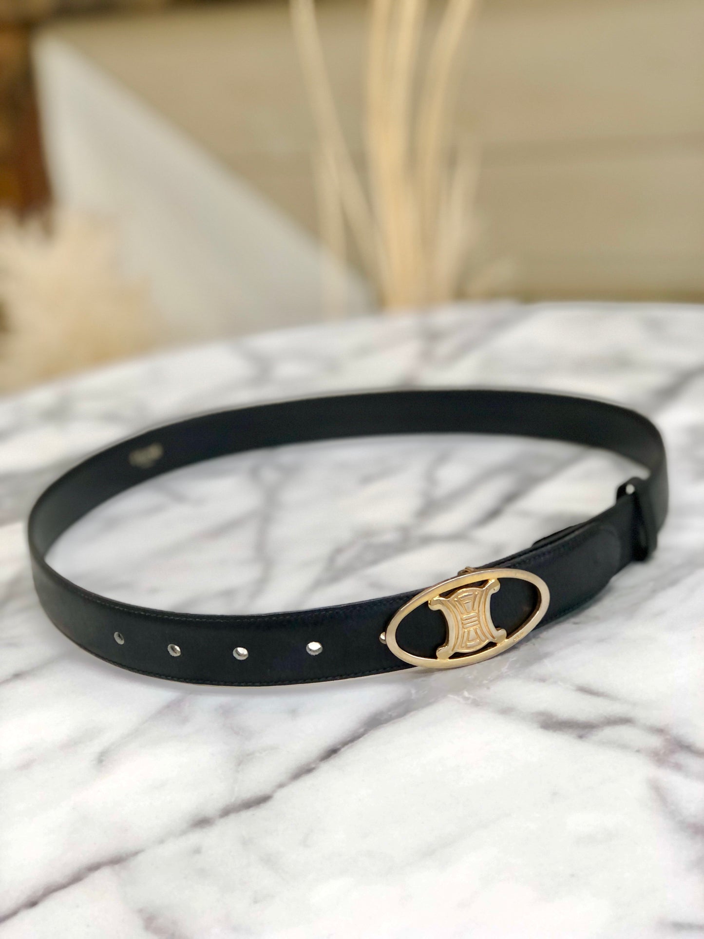 CELINE Triomphe  Leather Belt Black Vintage tynvva