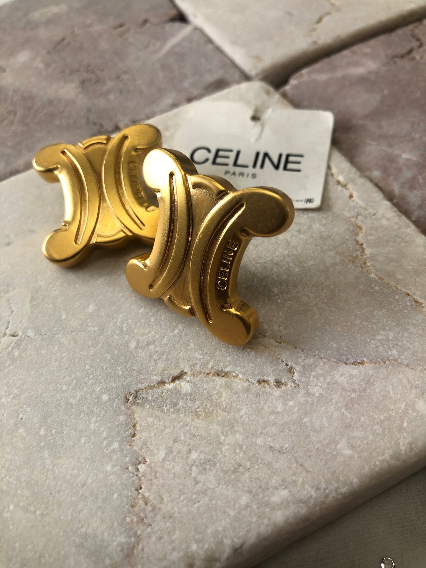 CELINE Triomphe Earrings Gold Vintage eg5uy5