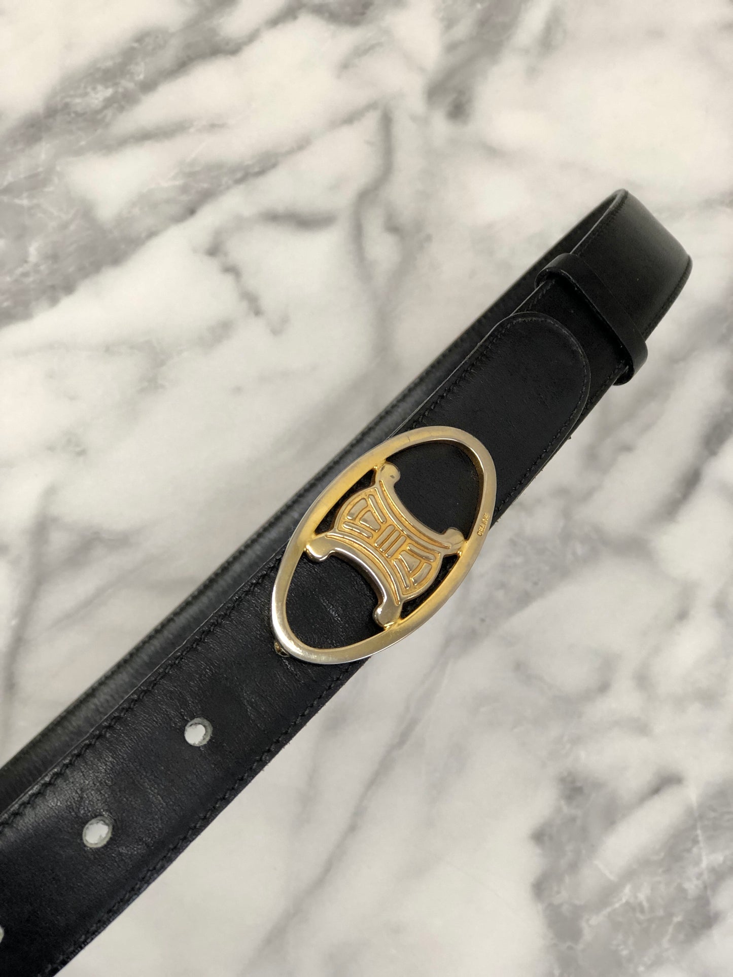 CELINE Triomphe  Leather Belt Black Vintage tynvva