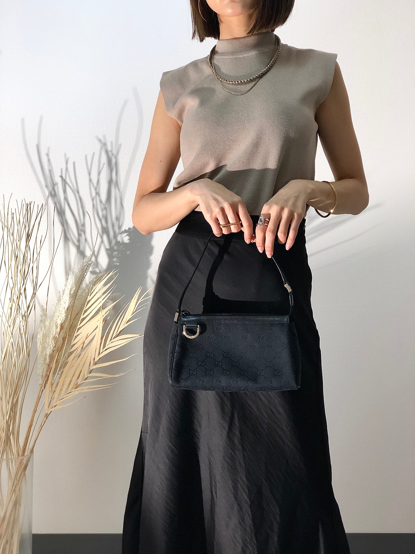 GUCCI GG Canvas Canvas Handbag Minibag Black Vintage 7cpu6d