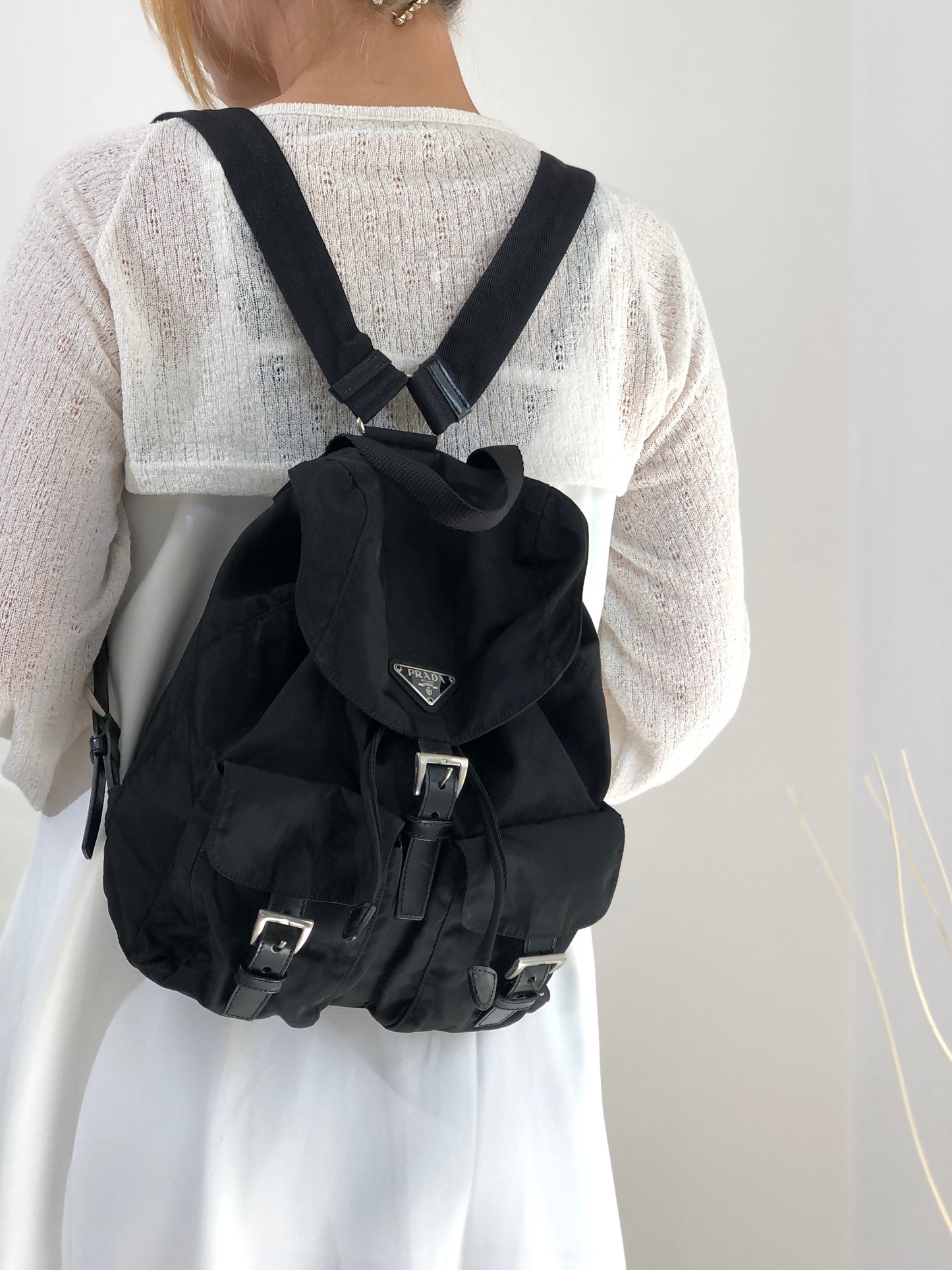 PRADA Triangle Logo Nylon Backpack Black Vintage e87423