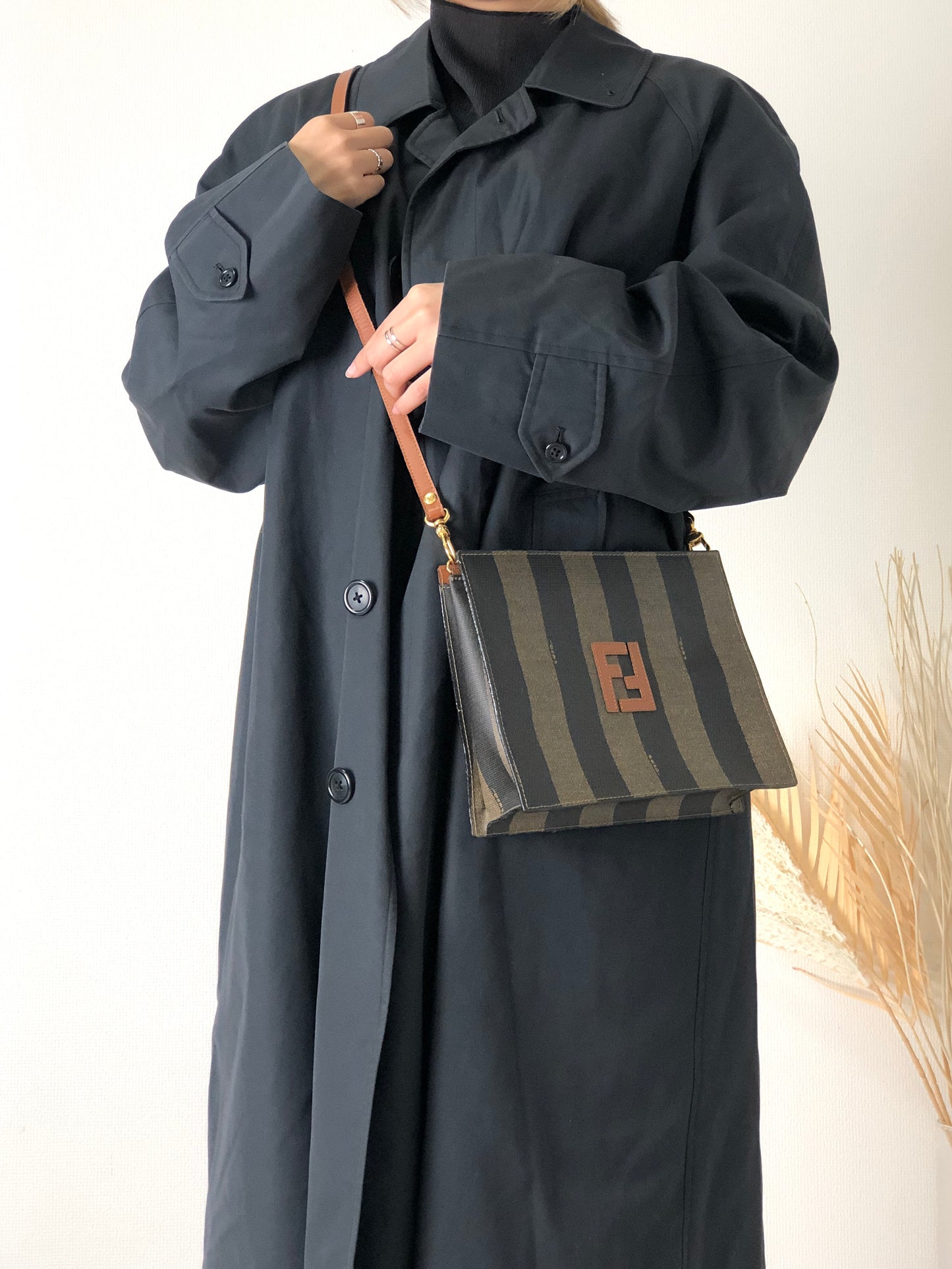 FENDI 山胡桃標誌 PVC 皮革單肩包 棕色 復古 rz2zmc