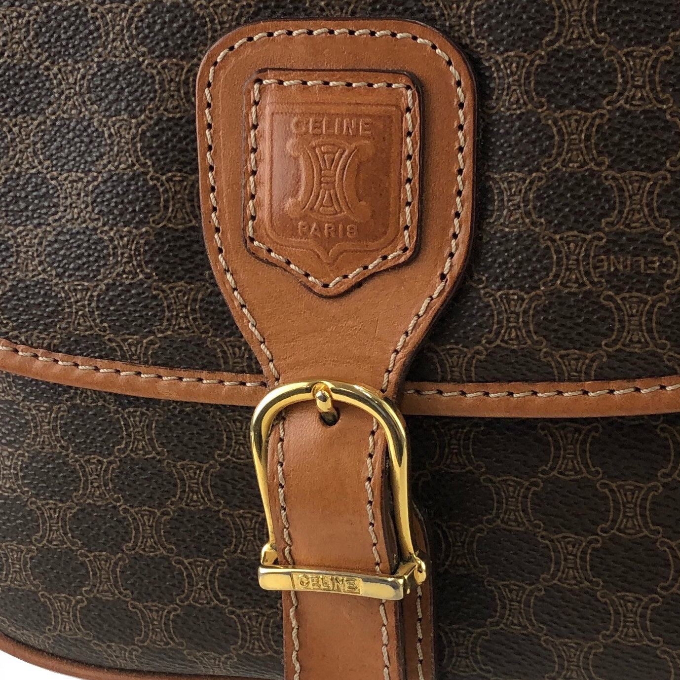 CELINE Macadam Blason Buckle Crossbody Shoulder bag Brown Vintage yge8nd