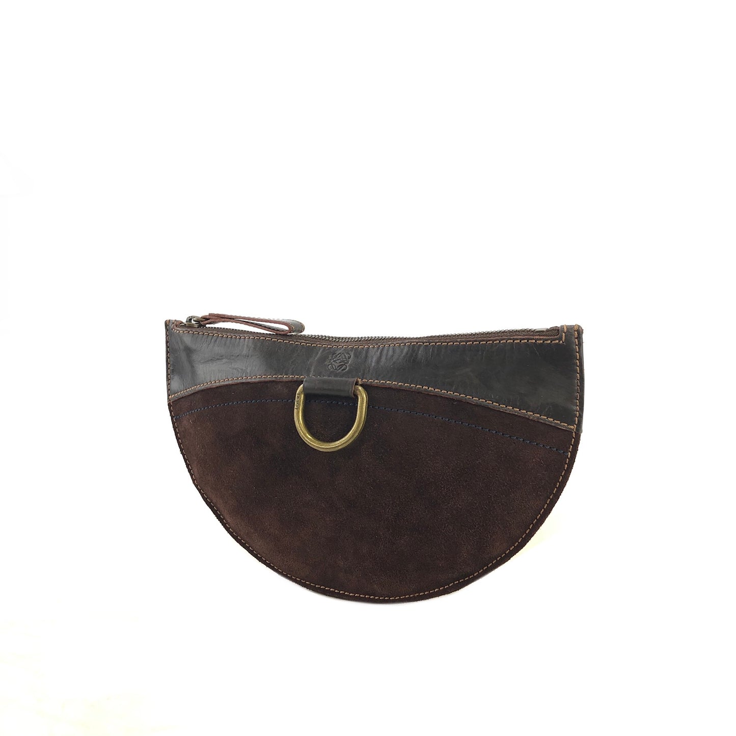 LOEWE Anagram Suede Leather Pouch Brown Vintage xww4yf