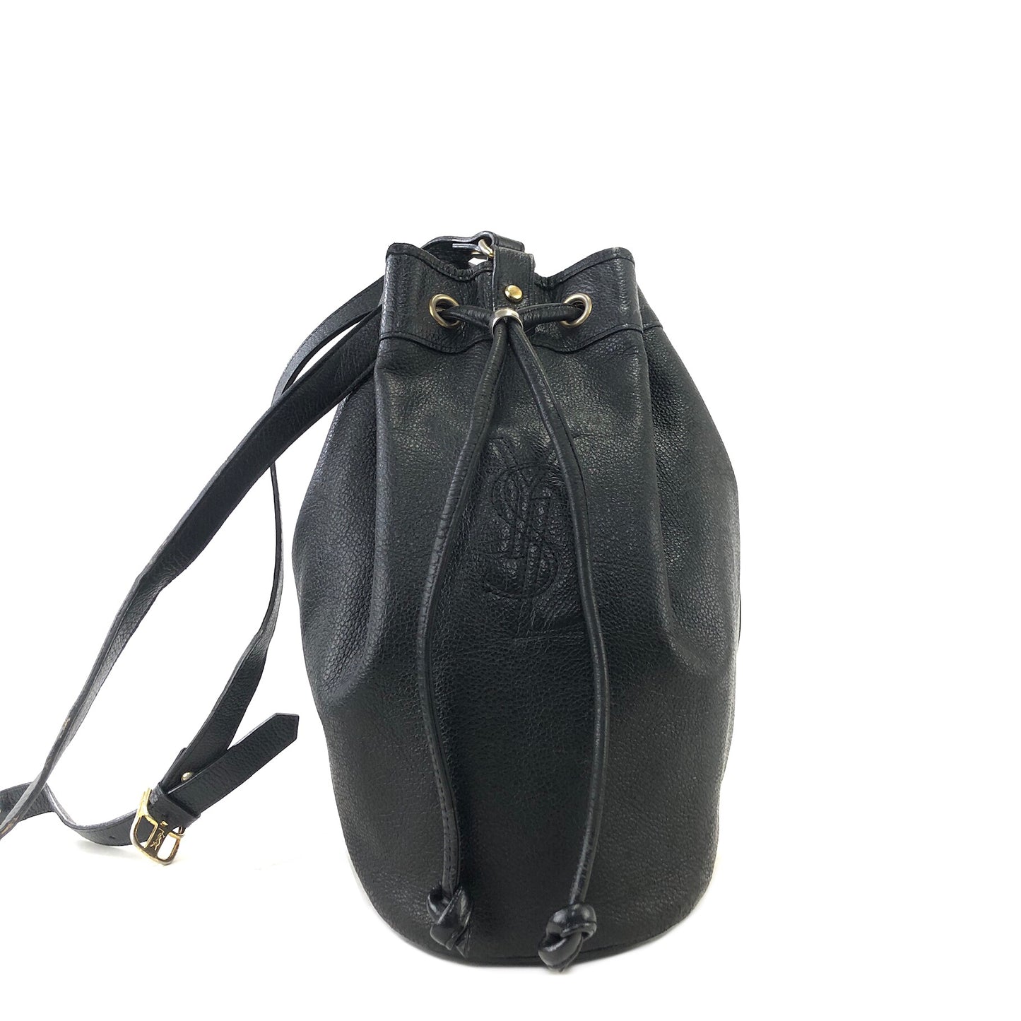 Yves Saint Laurent YSL Logo Leather Drawstring Crossbody Shoulder bag Black Vintage 6uy7tz