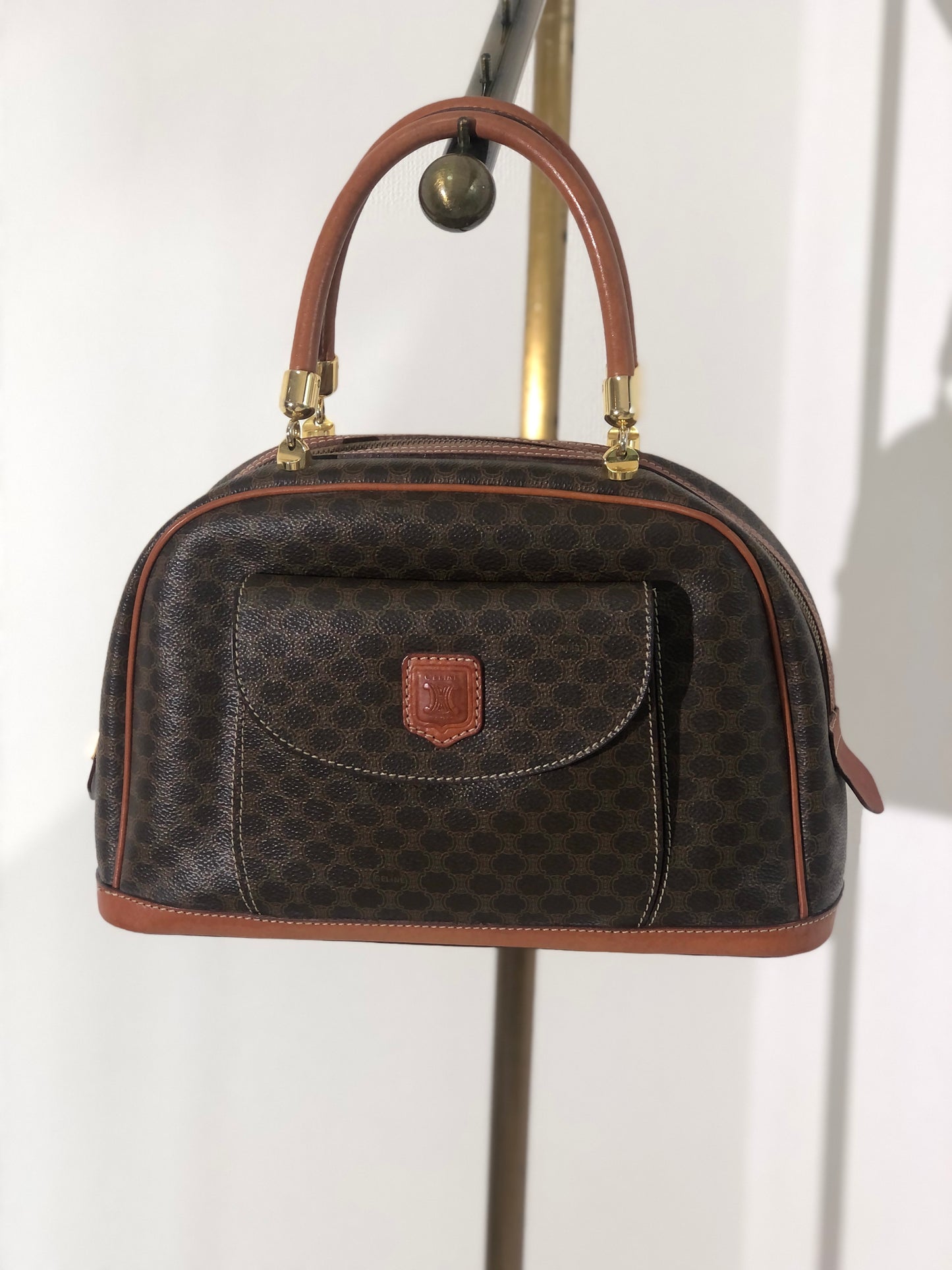 CELINE Macadam Blason Half Round Handbag Brown Vintage kdbz26