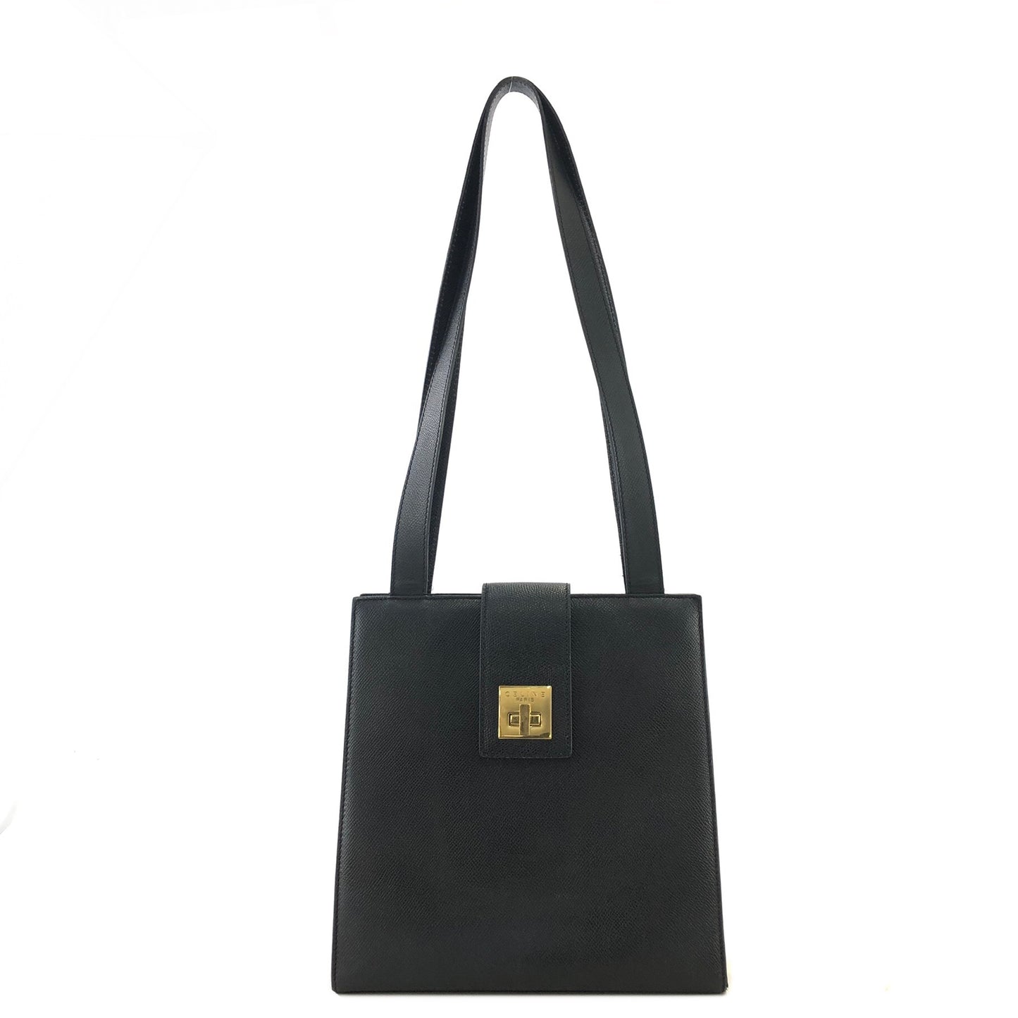 CELINE Turn Lock Leather Totebag Black Vintage pbjww6