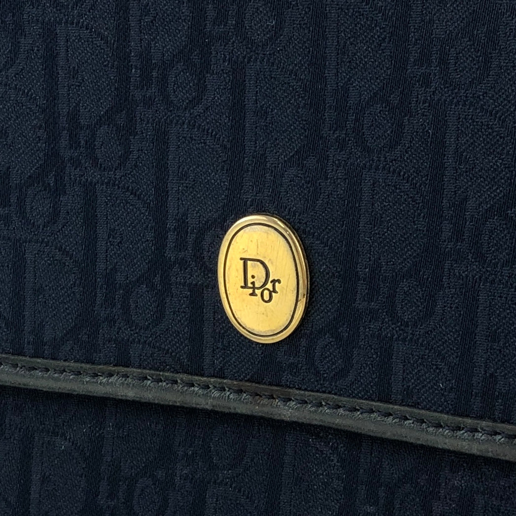 Christian Dior Trotter Logo 提花皮革鏈條斜背包單肩包海軍藍復古 khnany