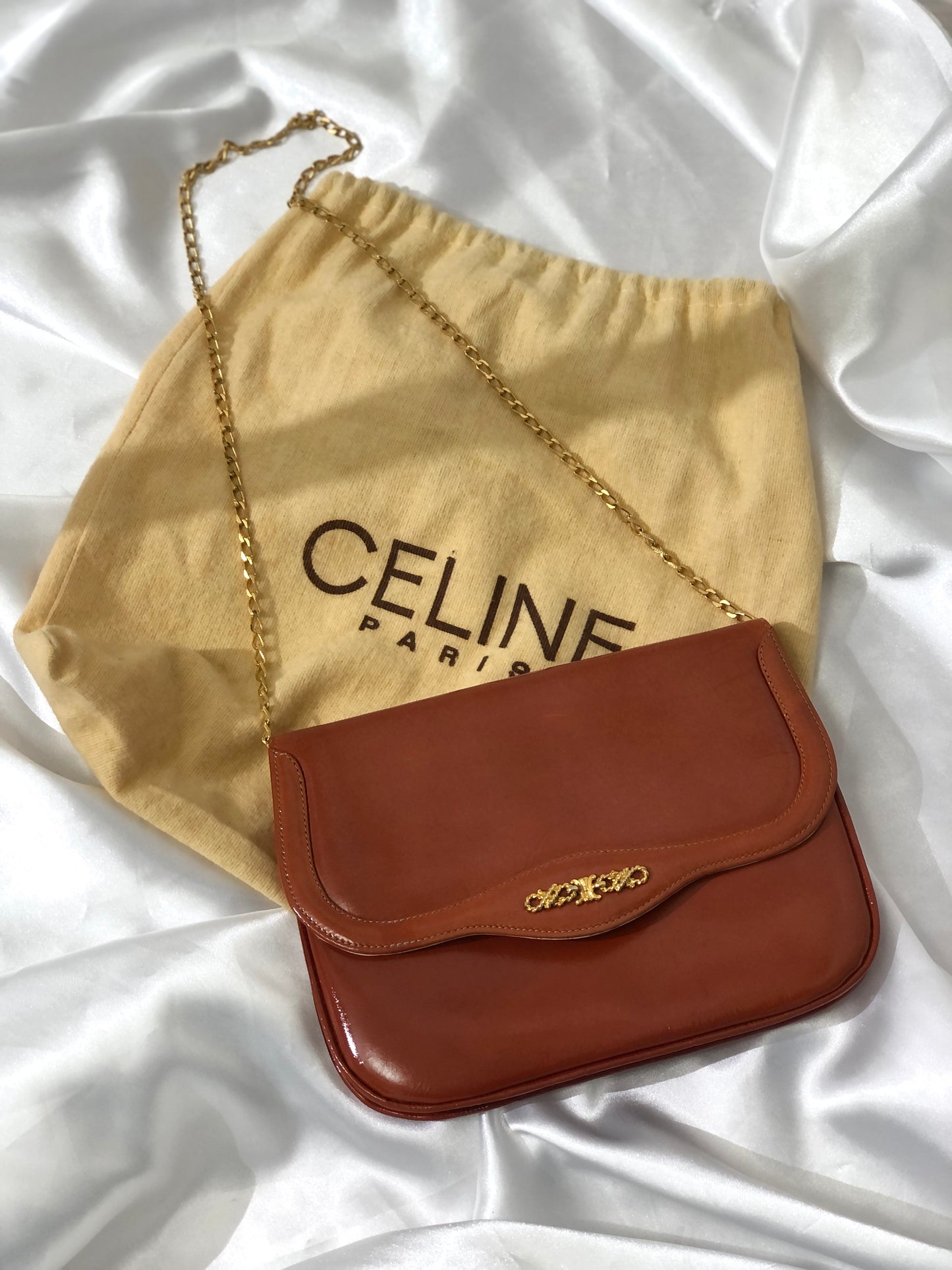 CELINE Triomphe Chain Leather Shoulder bag Brown Vintage tbugmc