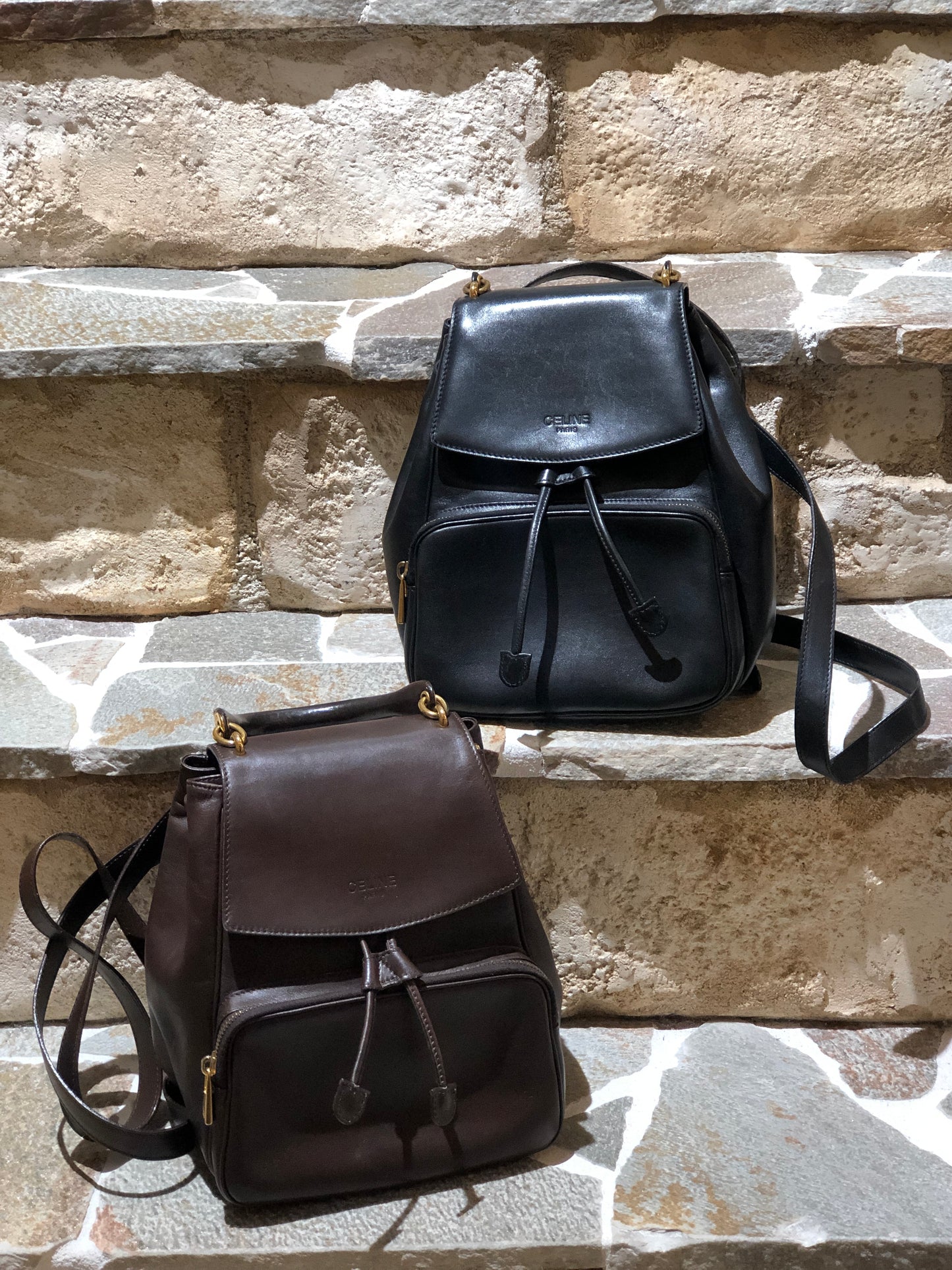CELINE Starball Logo Leather Backpack Black Vintage jn25uf
