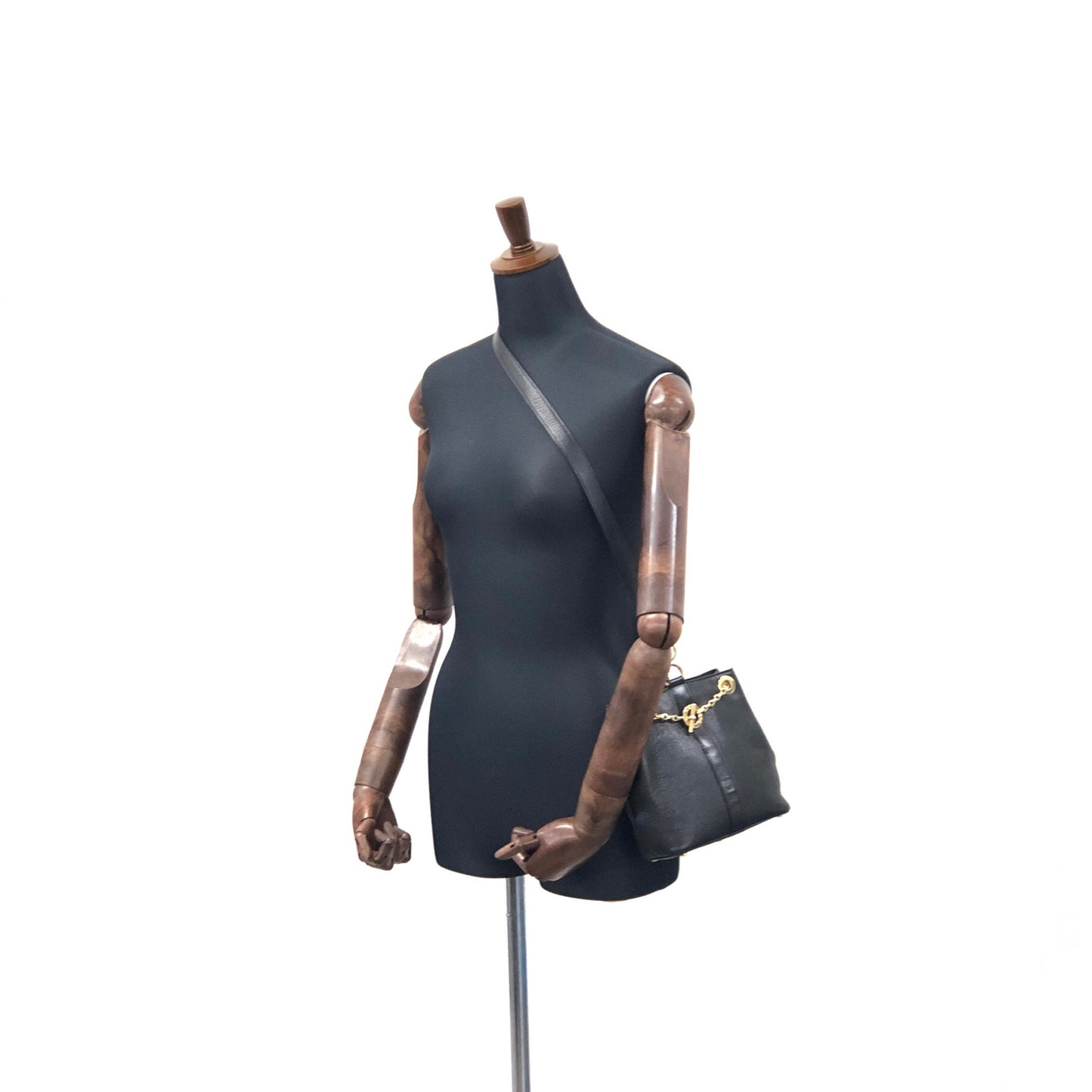 CELINE Toggle Chain Leather Crossbody Shoulder bag Black Vintage s2ztup