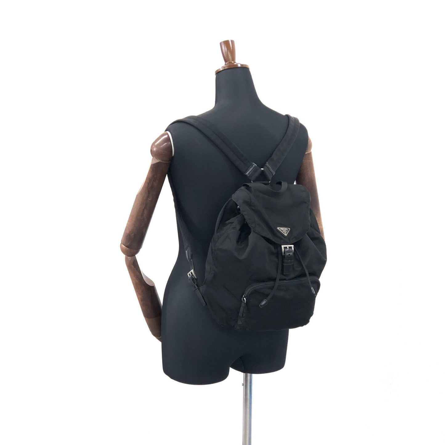 PRADA Triangle Logo Nylon Backpack Black Vintage js64pa