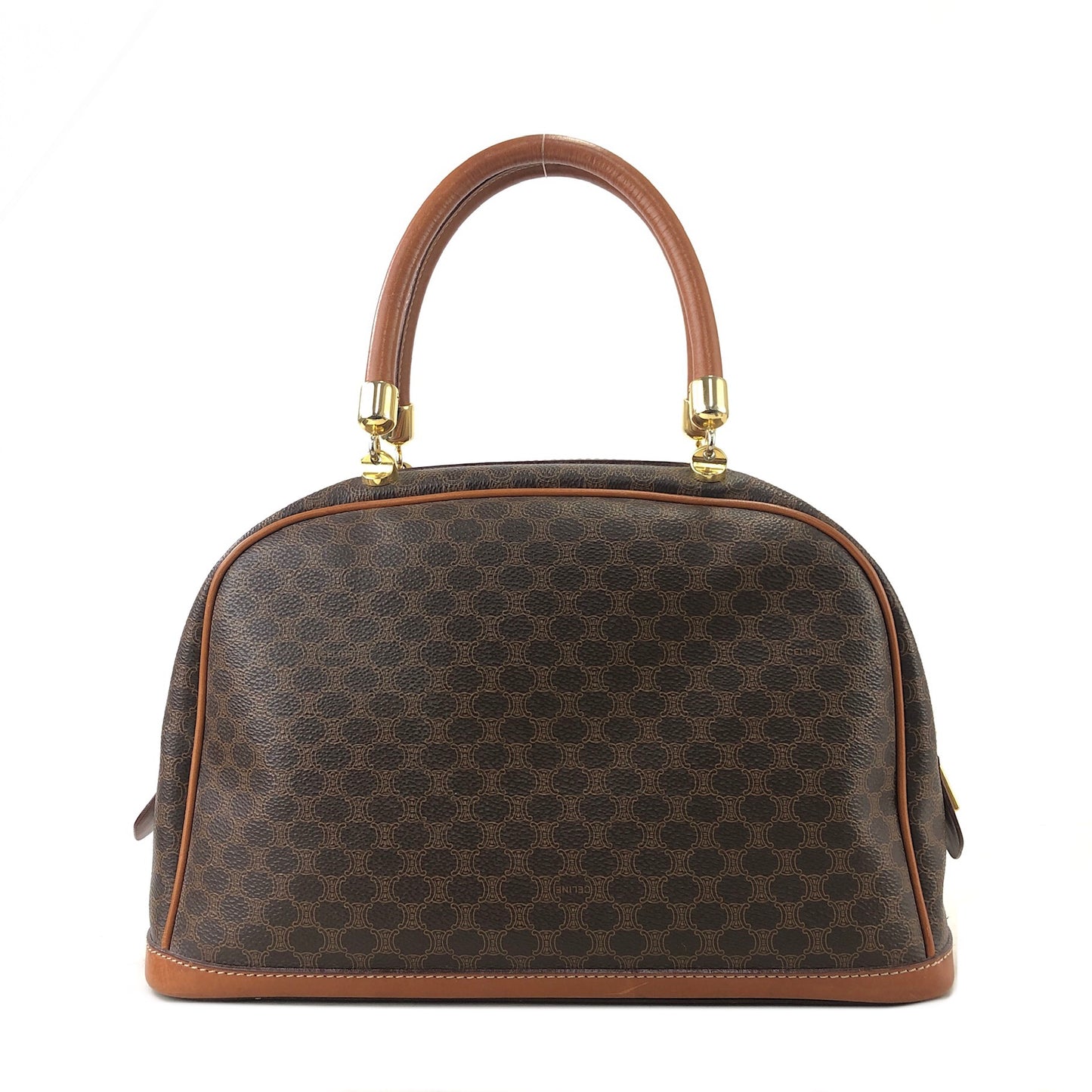CELINE Macadam Blason Half Round Handbag Brown Vintage kdbz26