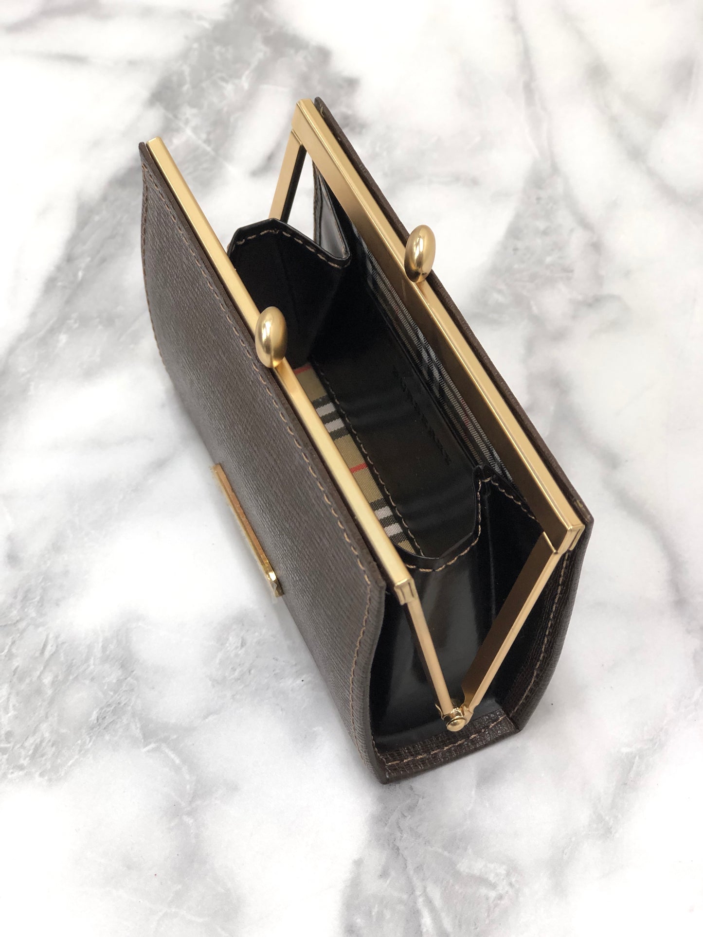 Burberry Logo Motif Leather Wallet Coin Purse Brown Vintage eim73c