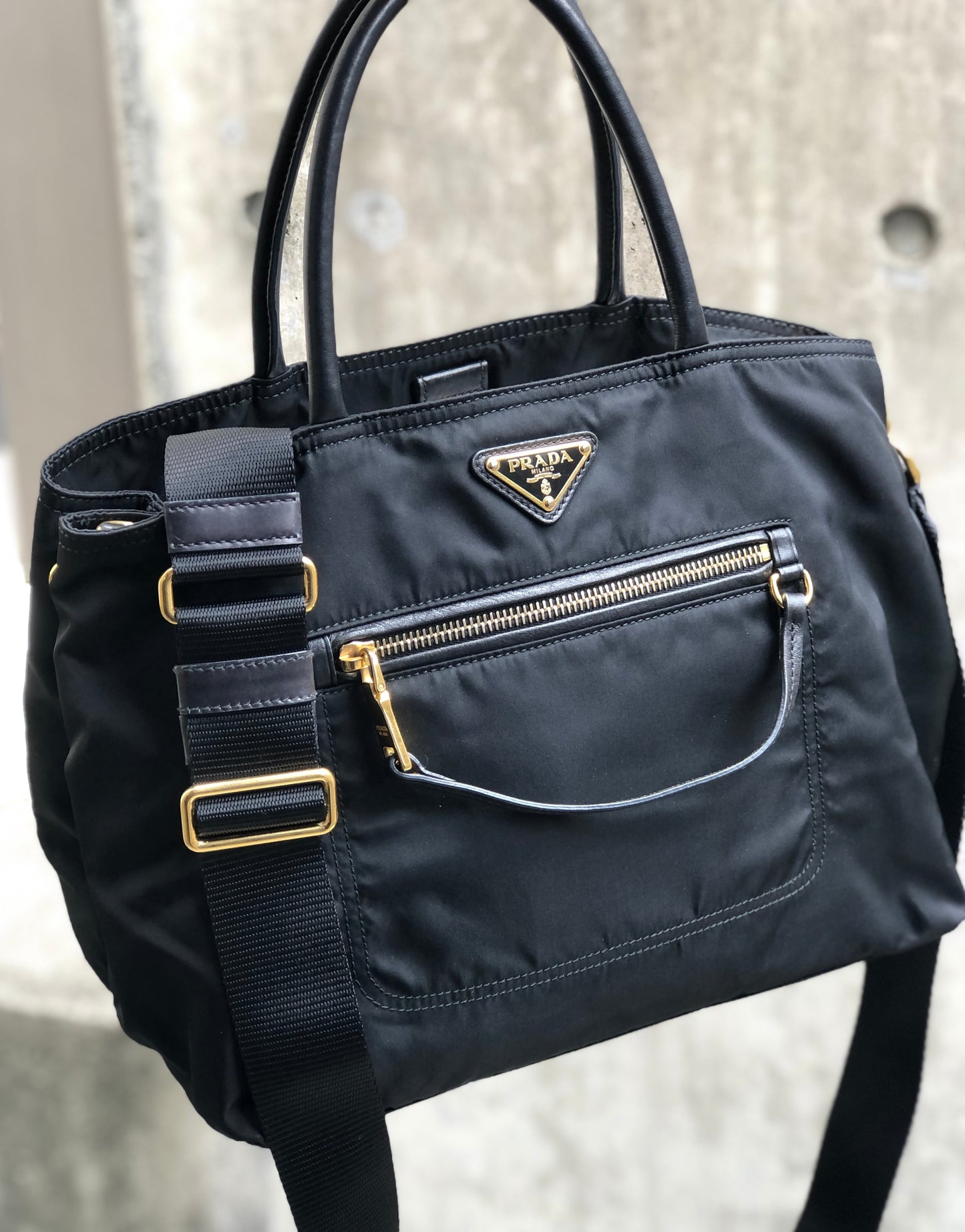 PRADA logo nylon leather 2WAY tote bag black vintage wxj3jd