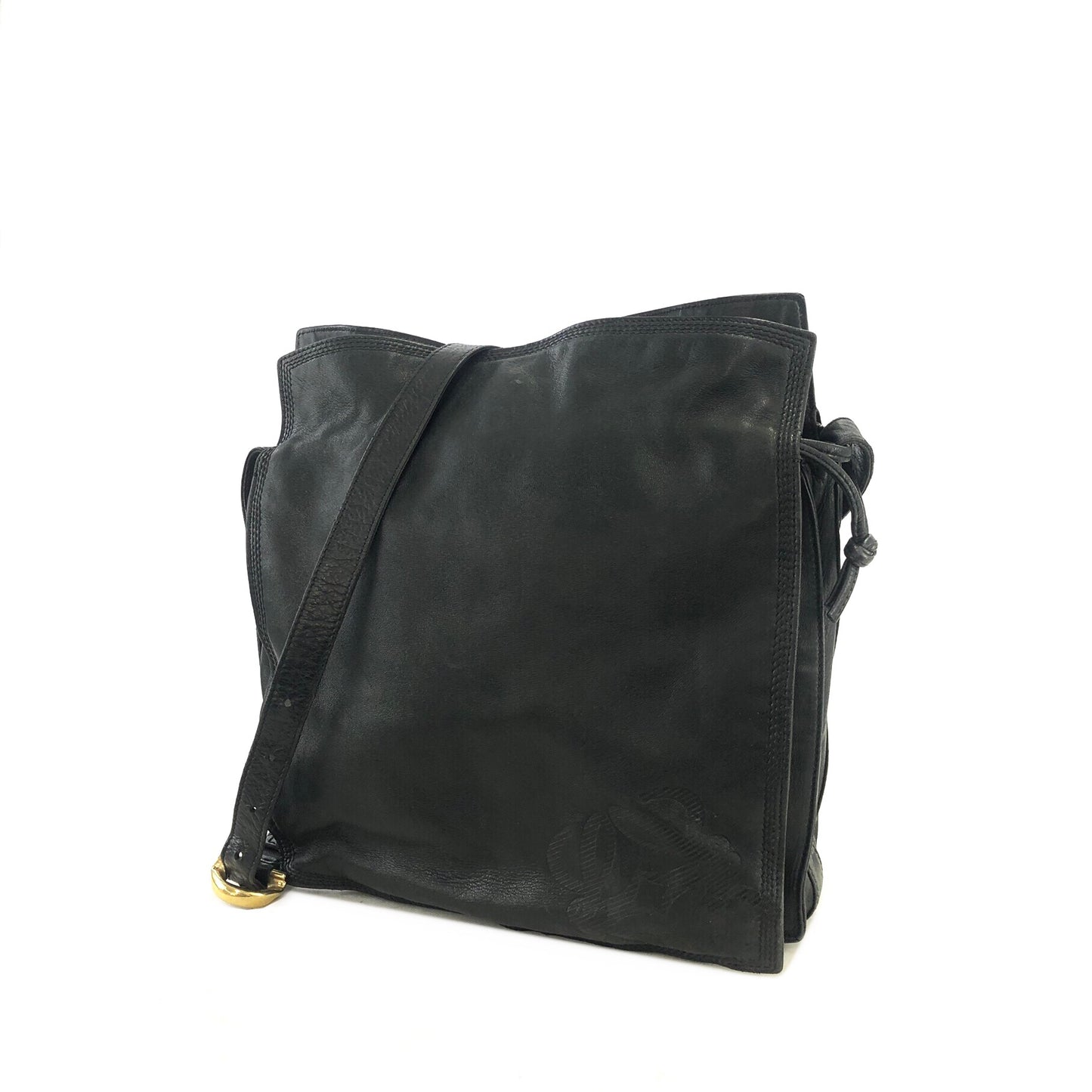 LOEWE Anagram 皮革抽繩單肩包 黑色 復古 hzn8br