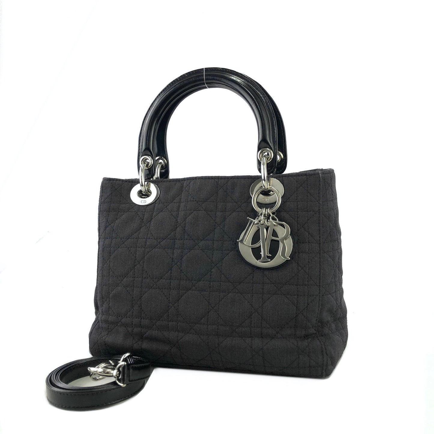 Christian Dior Lady Dior Cannage Canvas Leather Two-way Handbag Shoulder bag Black Vintage ztgz83