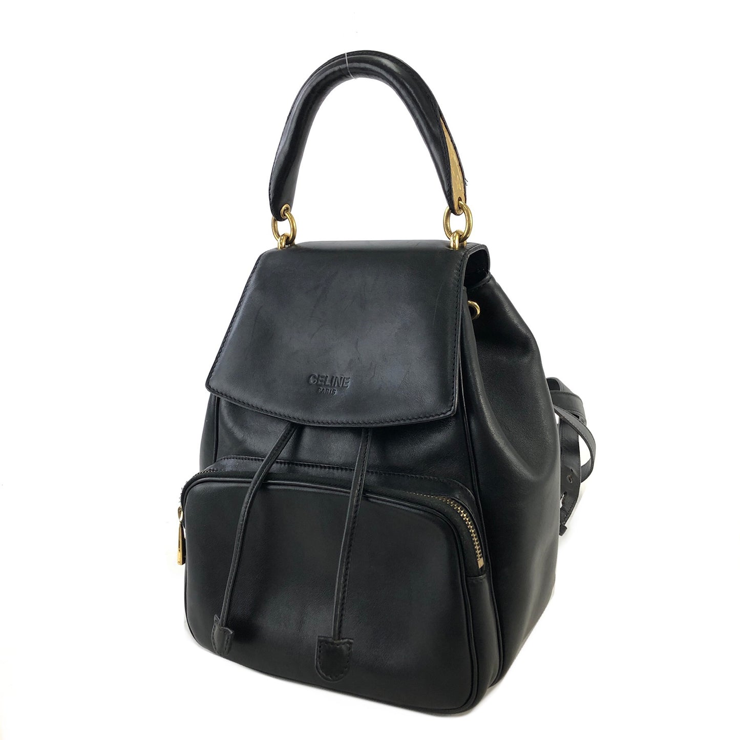 CELINE Starball Logo Leather Backpack Black Vintage jn25uf