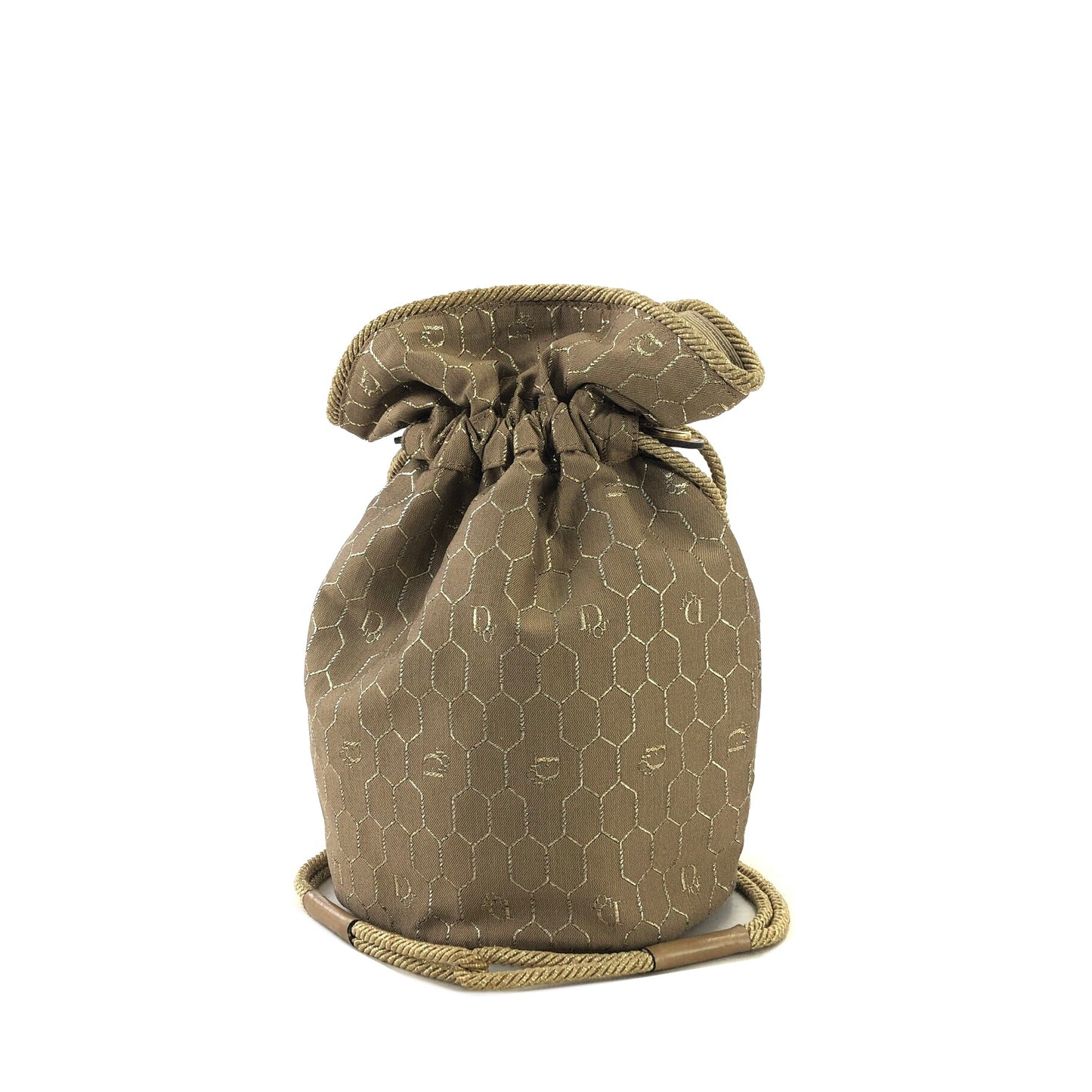 Christian Dior Honeycomb Pattern Nylon Drawstring Crossbody Shoulder bag Beige Vintage aiss5h