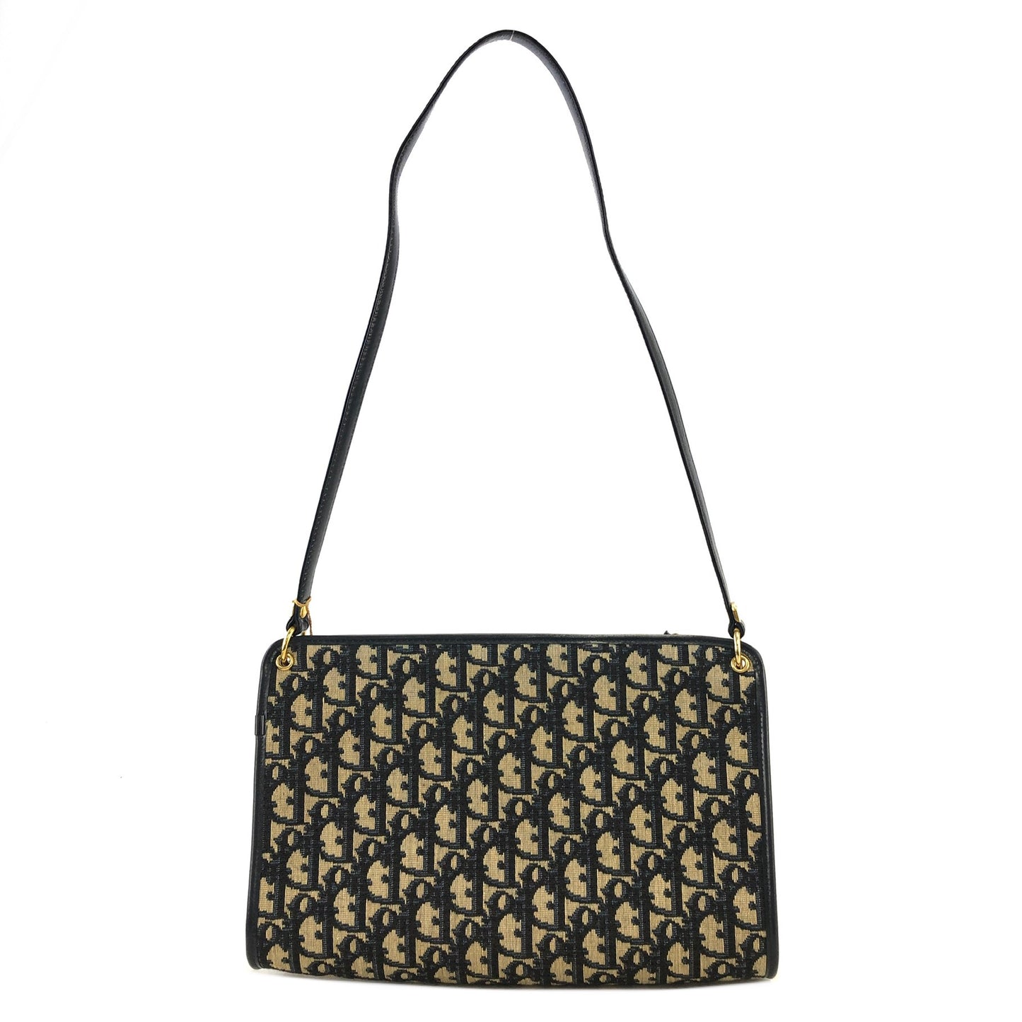 Christian Dior Trotter Logo Jacquard Leather Shoulder bag Navy Vintage i2dwx3