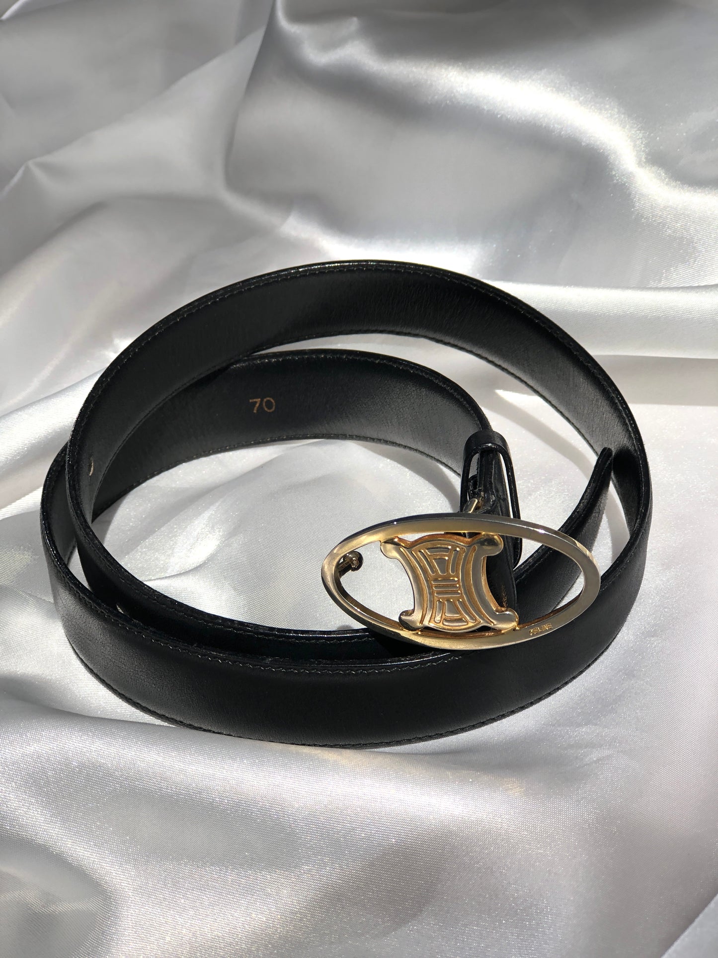 CELINE Triomphe  Leather Belt Black Vintage tynvva