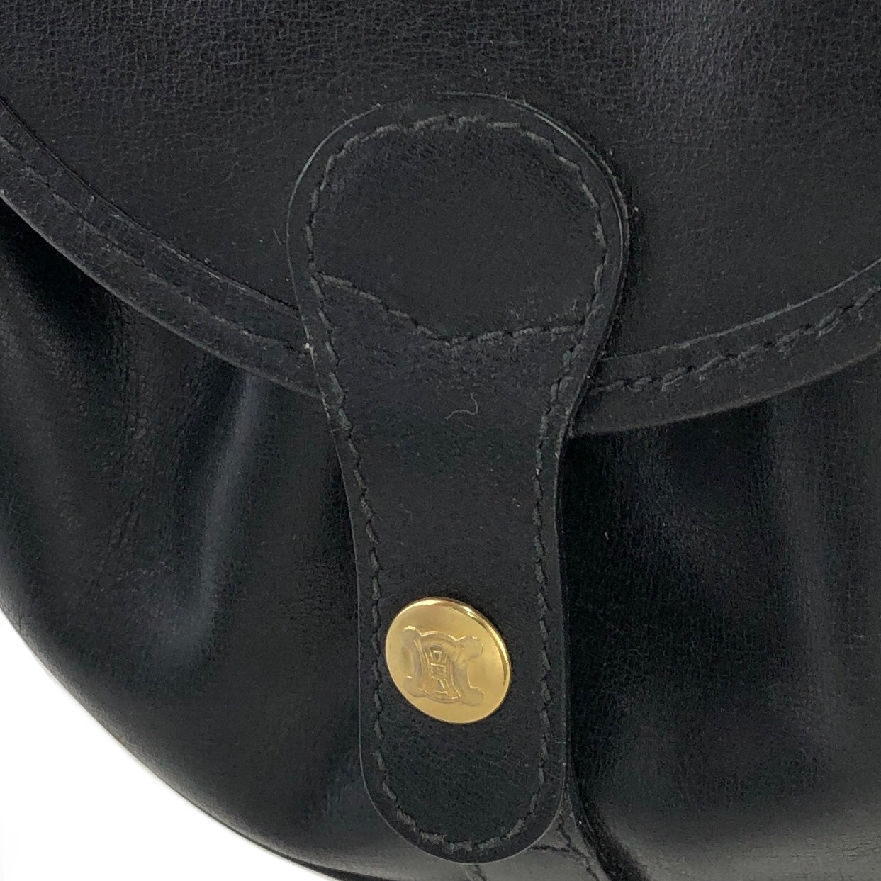 CELINE Triomphe Leather Round Small Crossbody Shoulder bag Black Vintage xkurbg