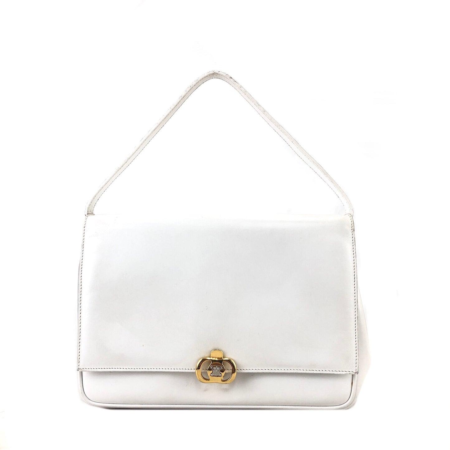 CELINE Triomphe Leather Handbag White Vintage stx6m7