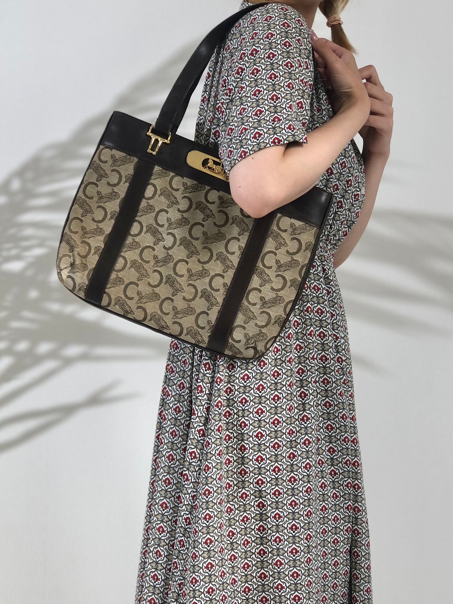 CELINE Horse Carriage C Macadam Jacquard Leather Brown Vintage ghbv7g