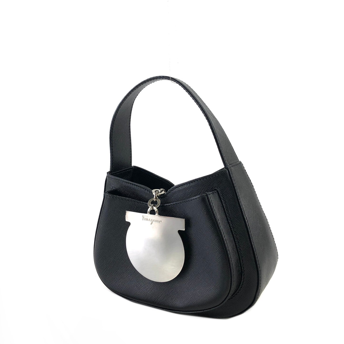 Salvatore Ferragamo Gancini Leather Handbag Minibag Black Vintage wnbrav
