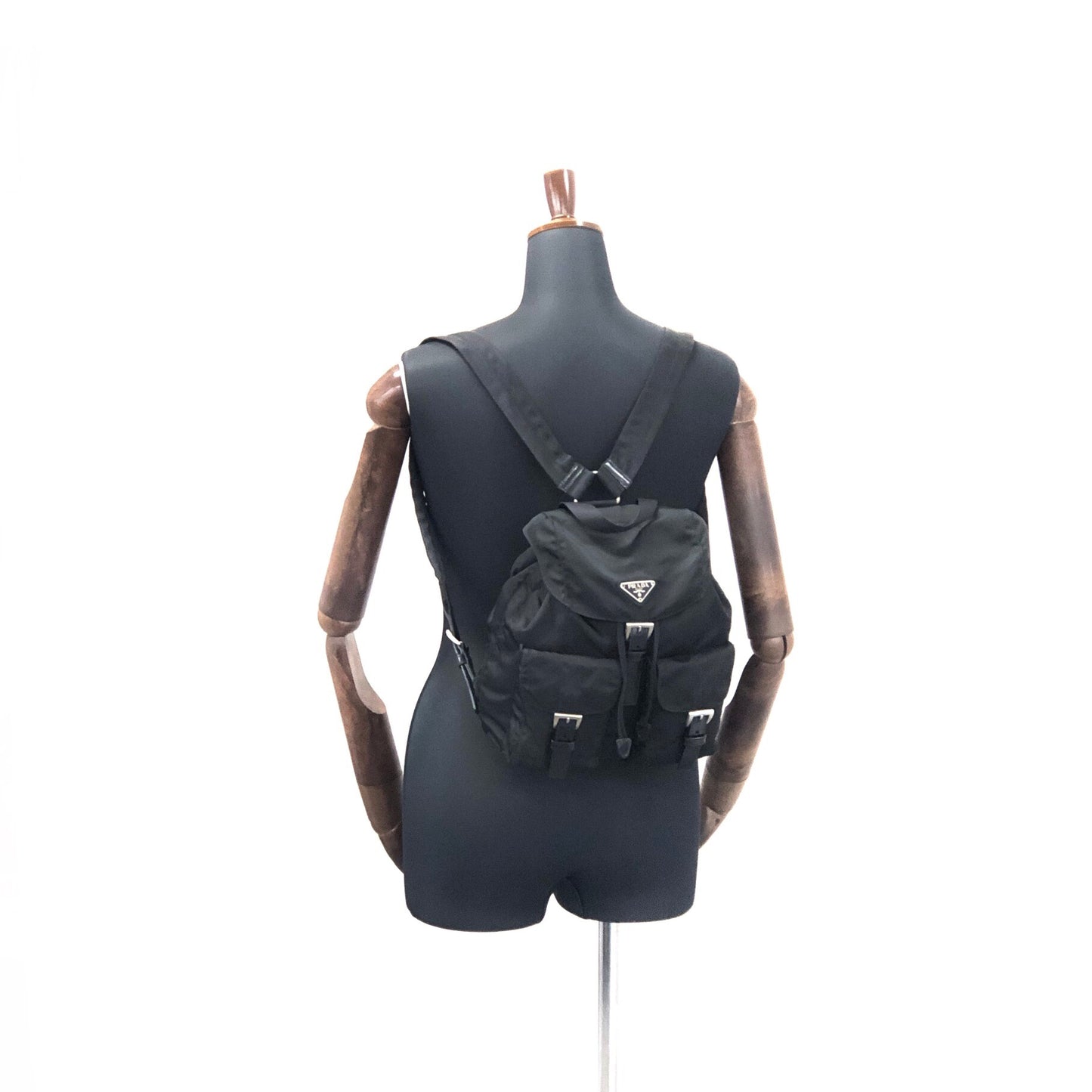 PRADA Triangle Logo Nylon Backpack Black Vintage e87423