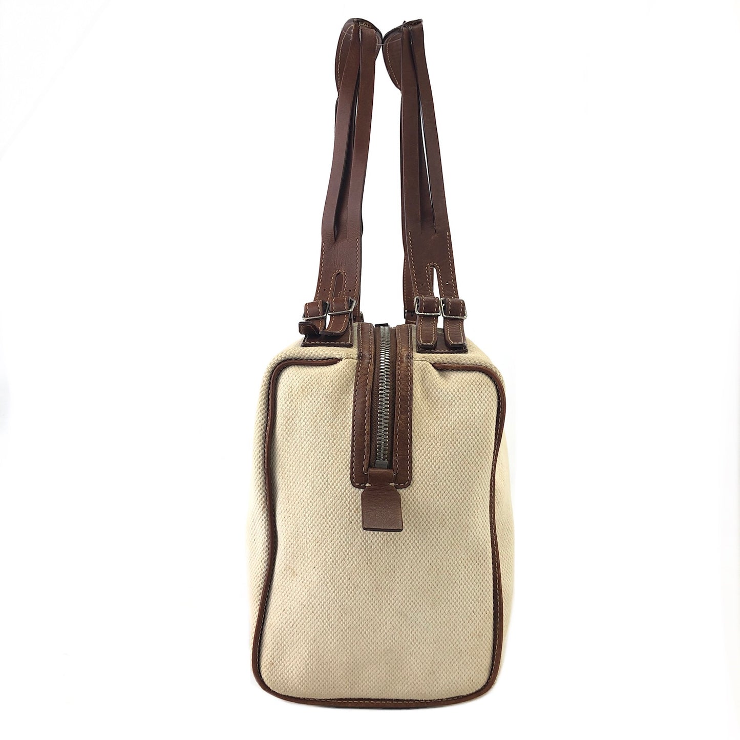 CELINE Logo Canvas Leather Boston bag Handbag Ivory Vintage rxrarg