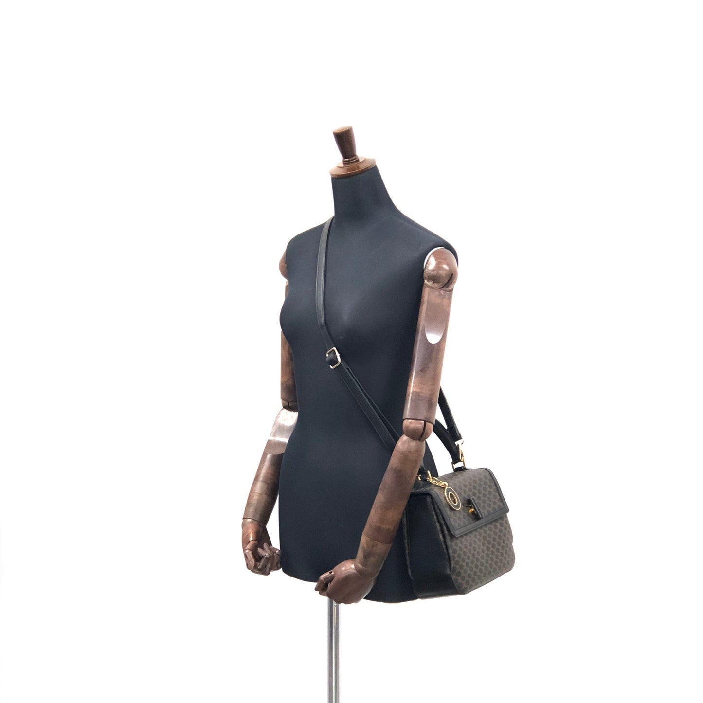CELINE Macadam Logo Motif Charm Turn Lock Leather Two-way Handbag Shoulder bag Black Vintage cptypf