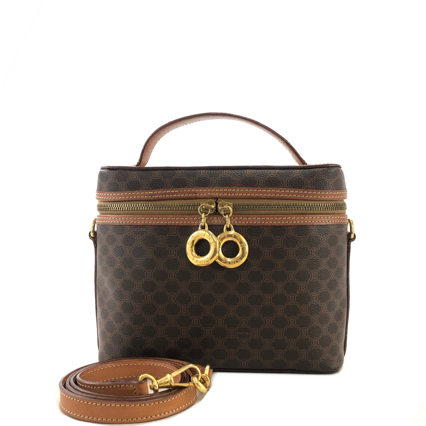 CELINE Macadam Circle Charm PVC Leather Two-way Handbag Shoulder bag Vanity bag Brown Vintage x573bx