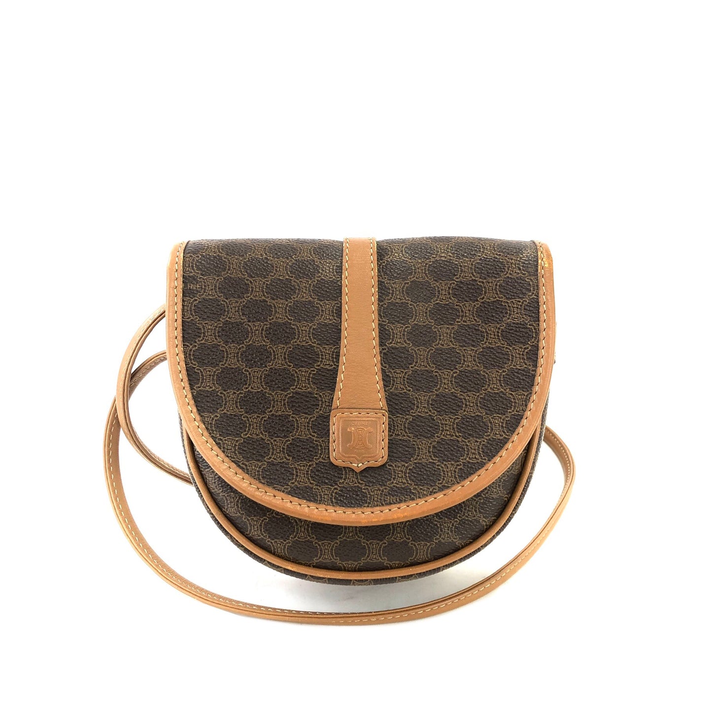 CELINE Macadam Blason Logo Round Macadam PVC Leather Small Shoulder bag Brown Vintage uvtx7g